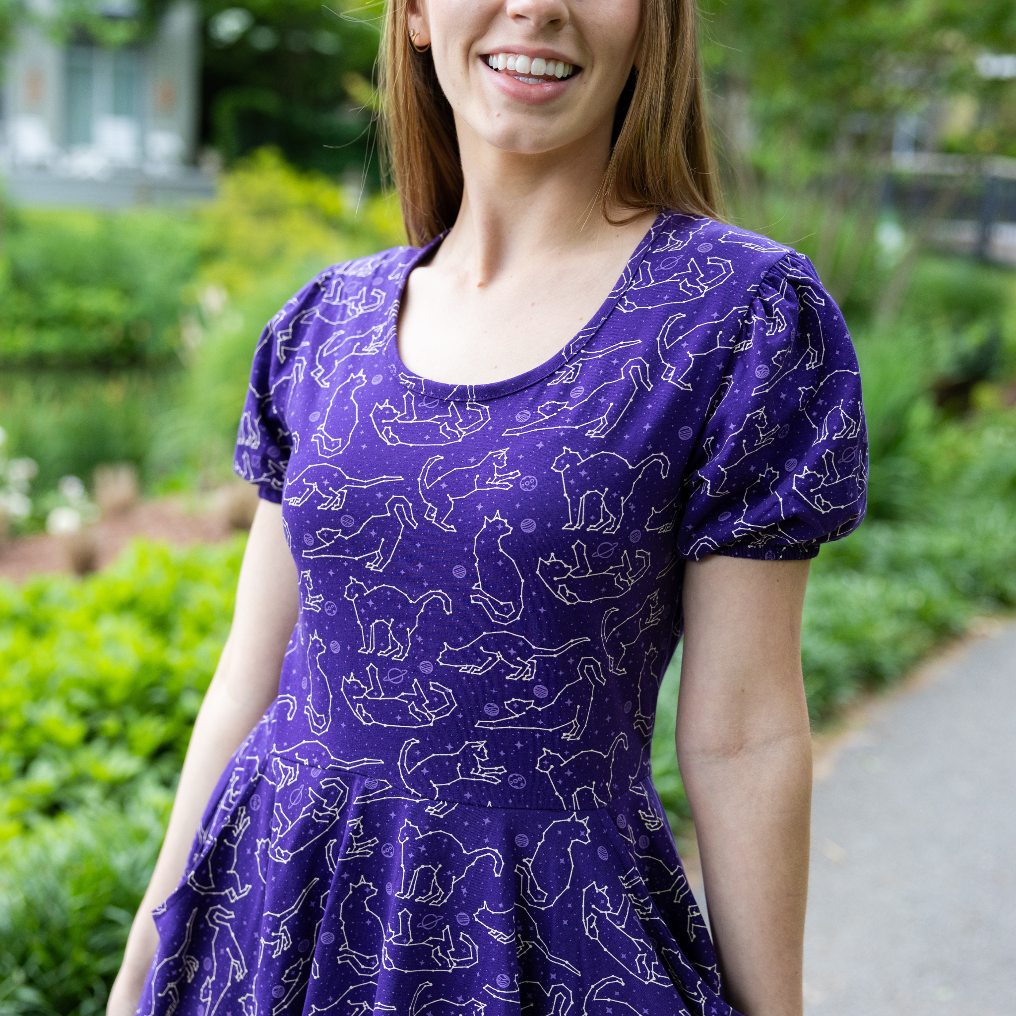 Cats Constellations Glow-in-the-Dark Puff-Sleeves Skater Dress