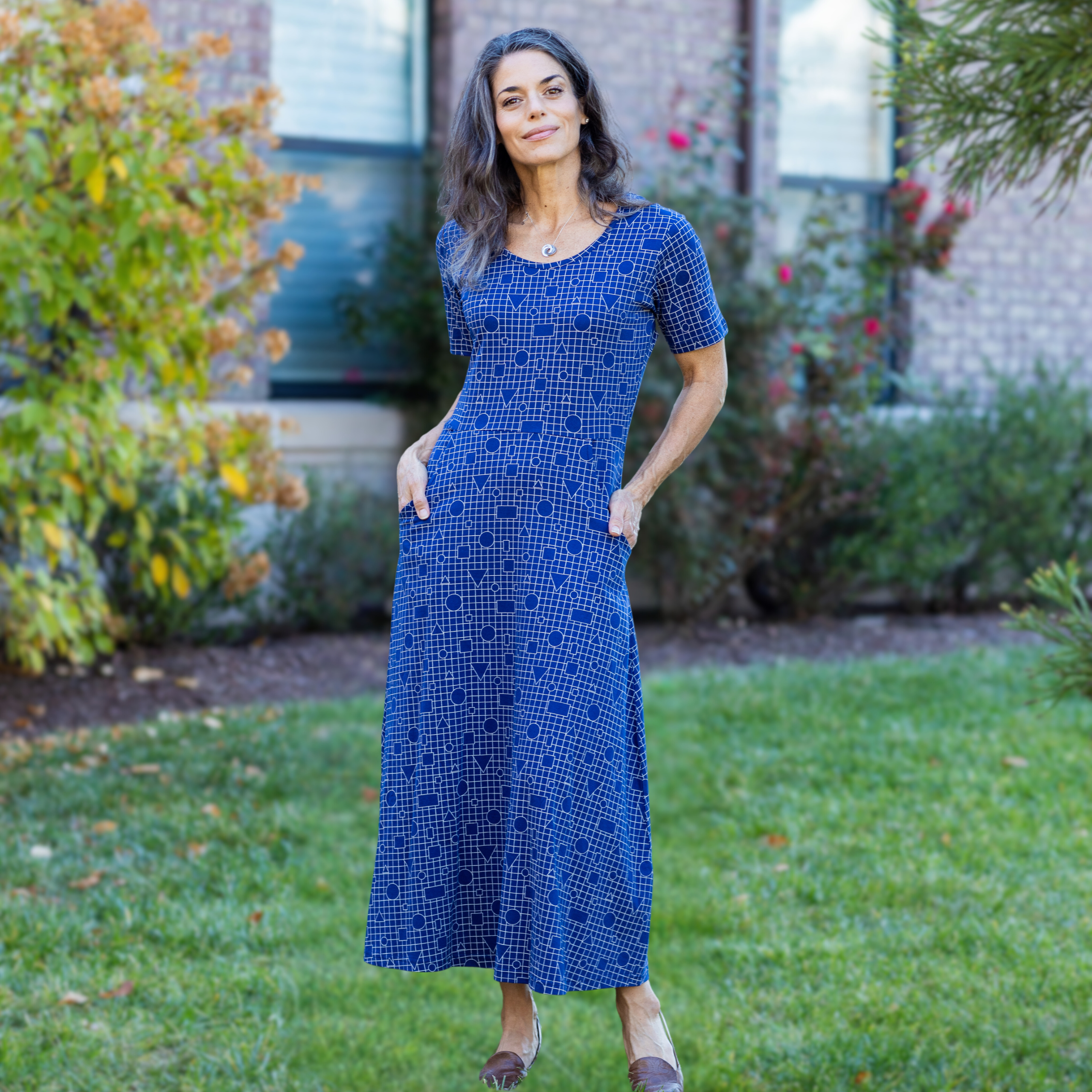 Geometric Shapes Midi Dress (With Waist Seam)