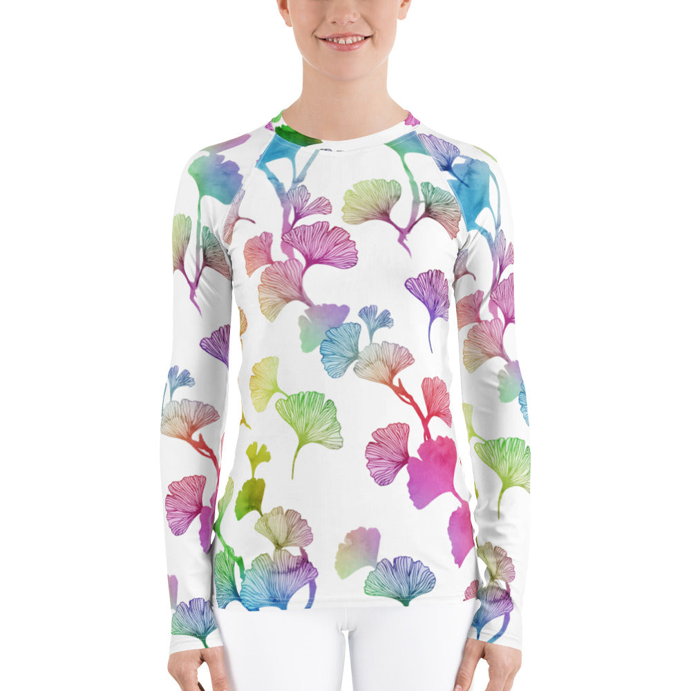 Rainbow Ginkgo Leaves Rash Guard Top (POD)