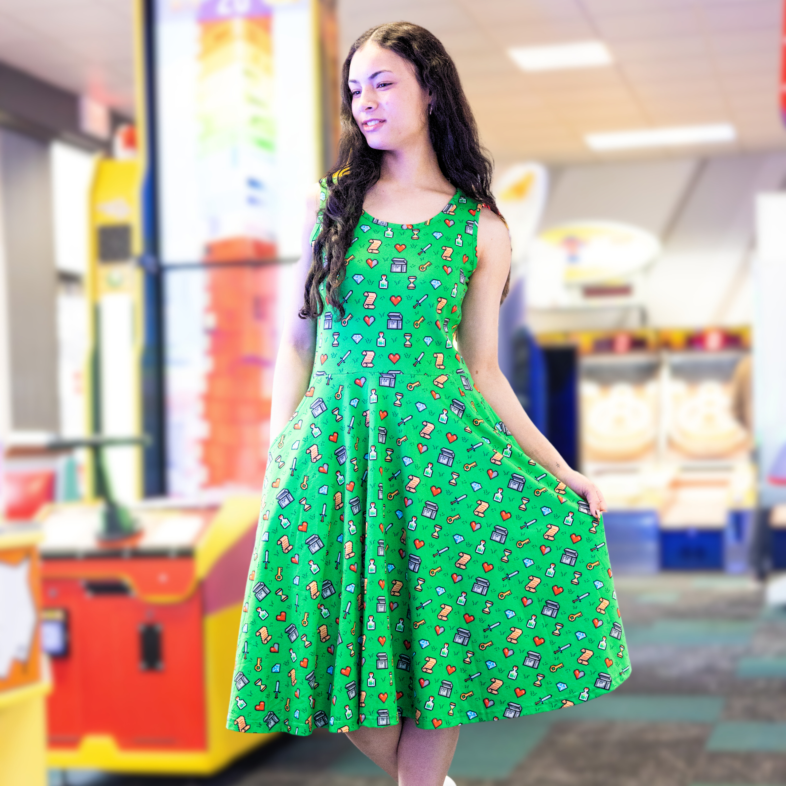 8-bit Adventure Sleeveless Twirl Dress