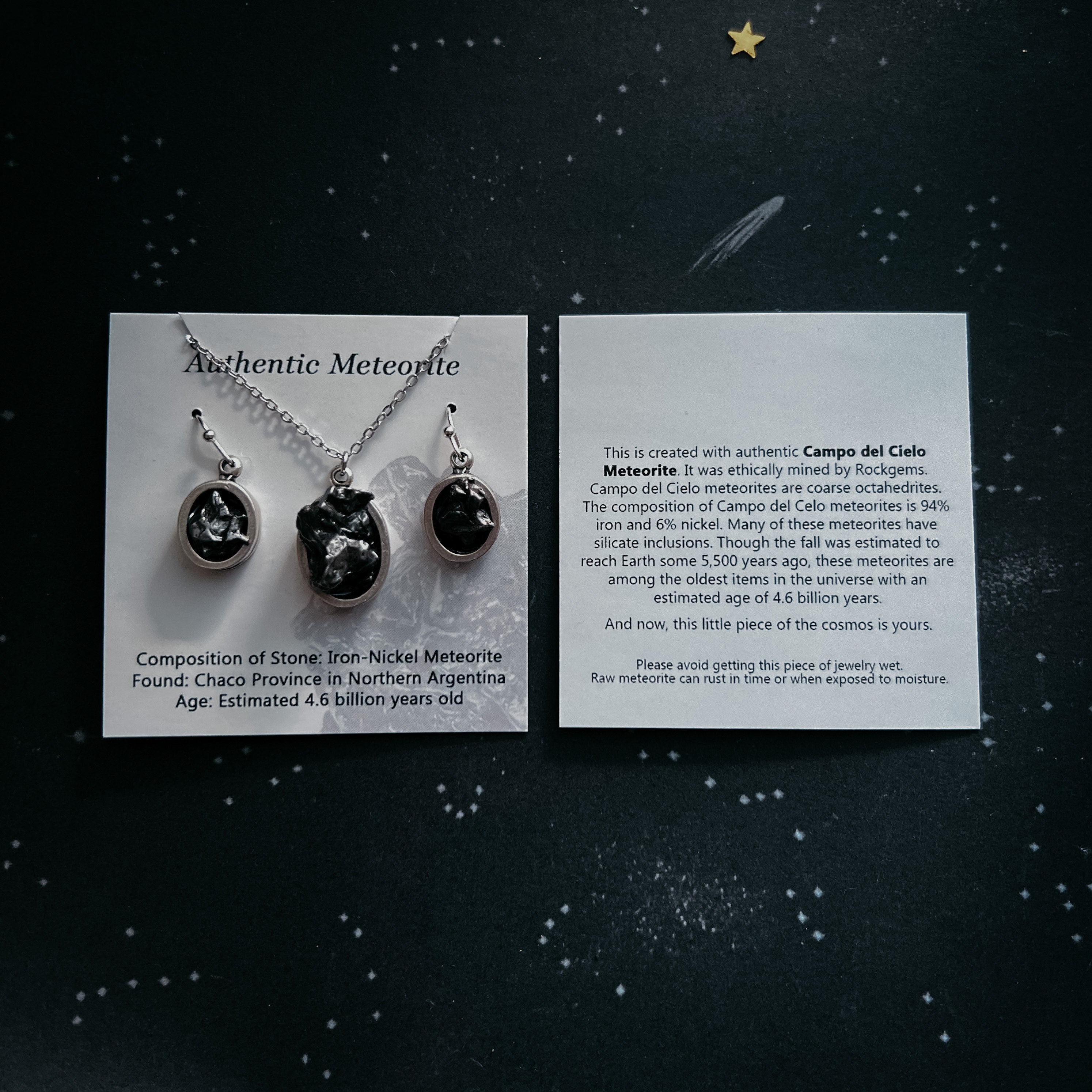 Small Round Meteorite Pendant Necklace in Matte Brushed Silver