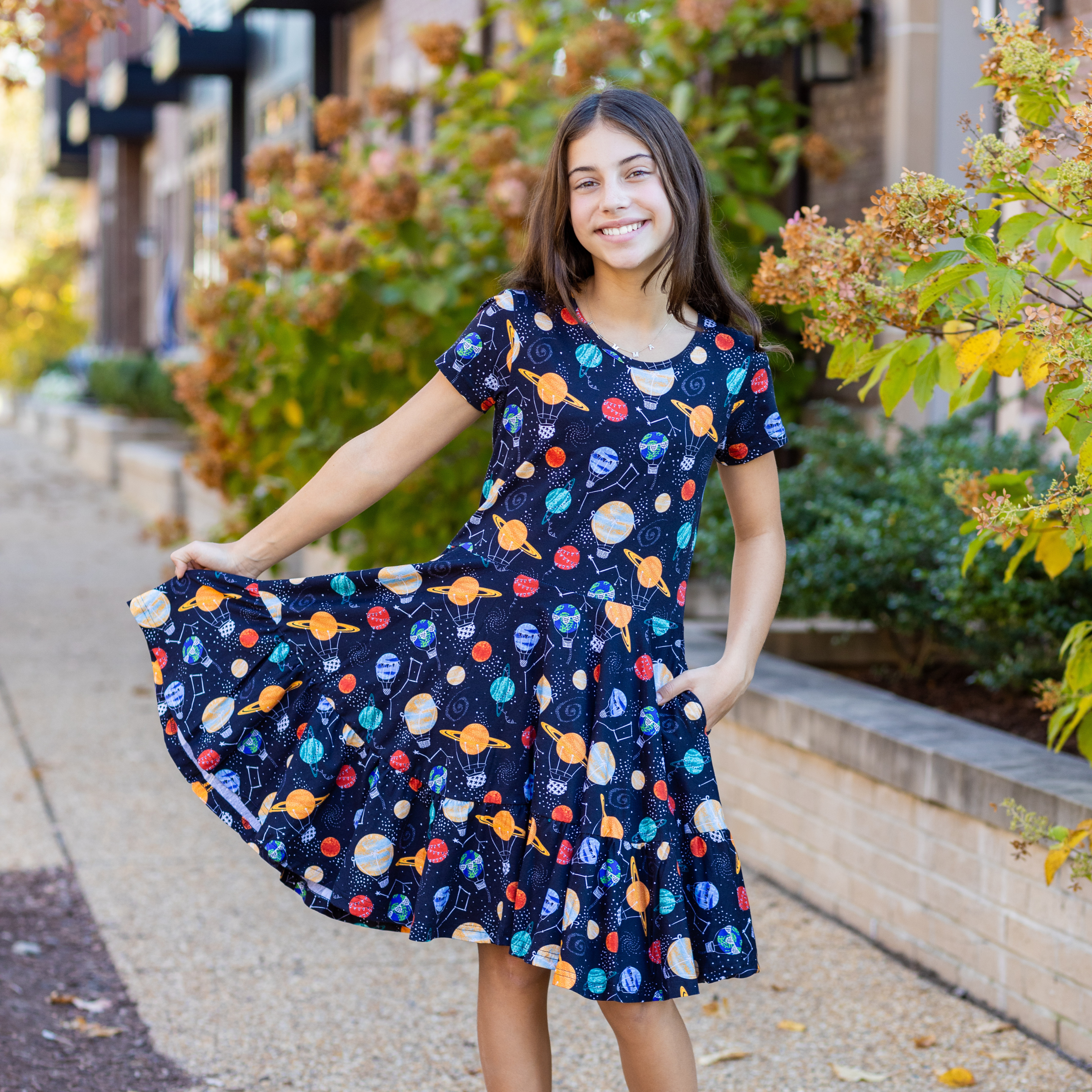 Planet Balloons Kids Twirl Dress with Frill