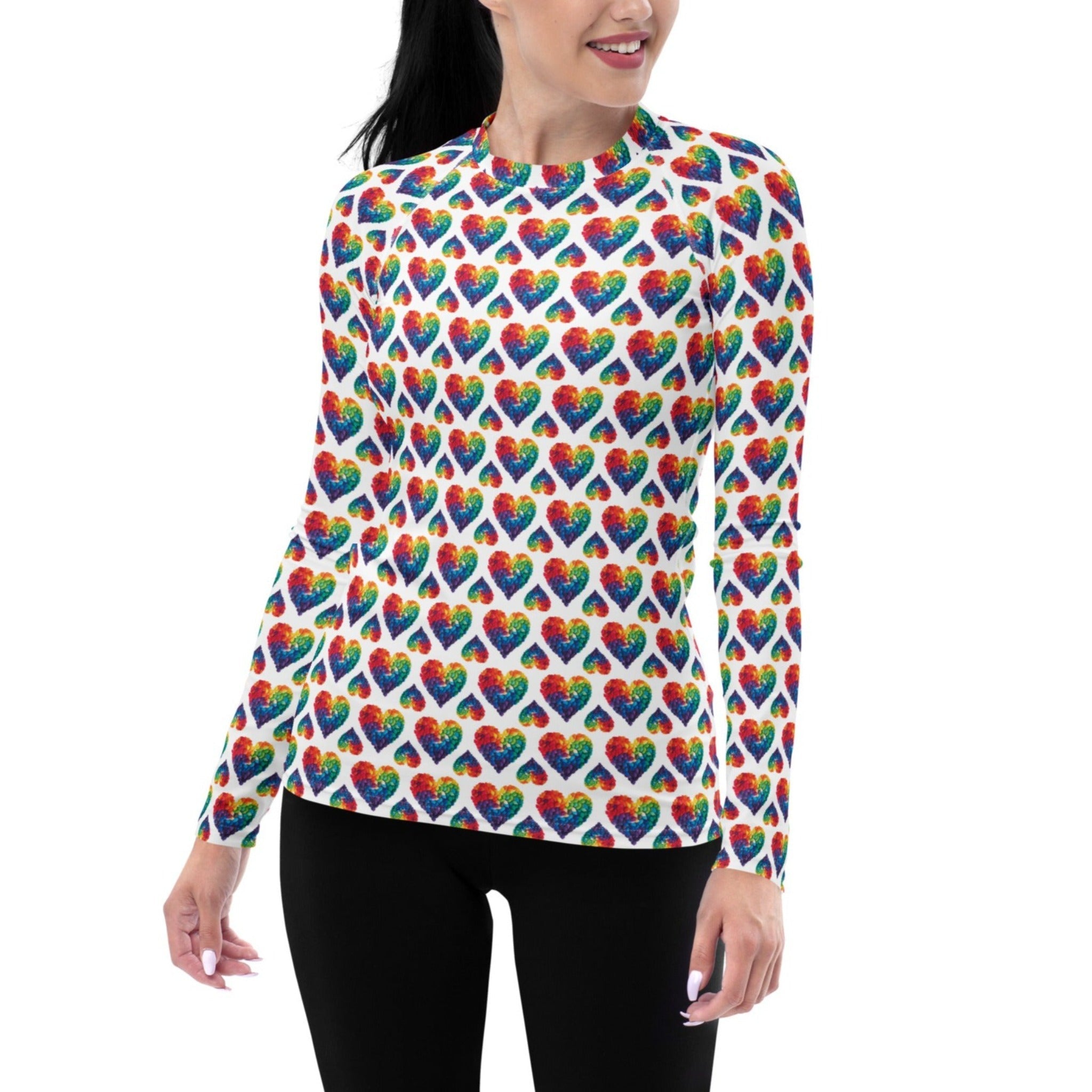 Rainbow Blossom Hearts Rash Guard Top (POD)