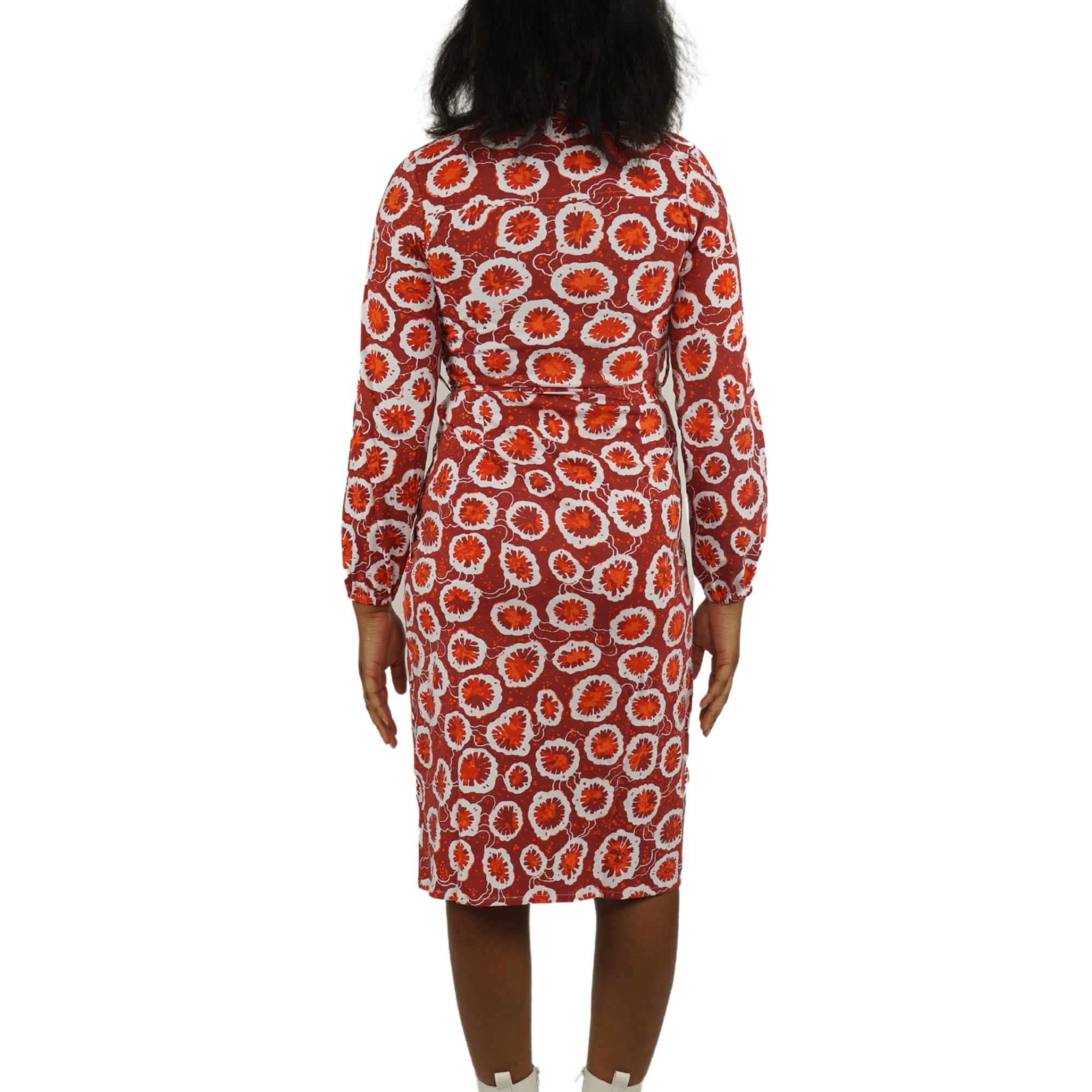 Coral Cross Section Belted Button-Up Dress