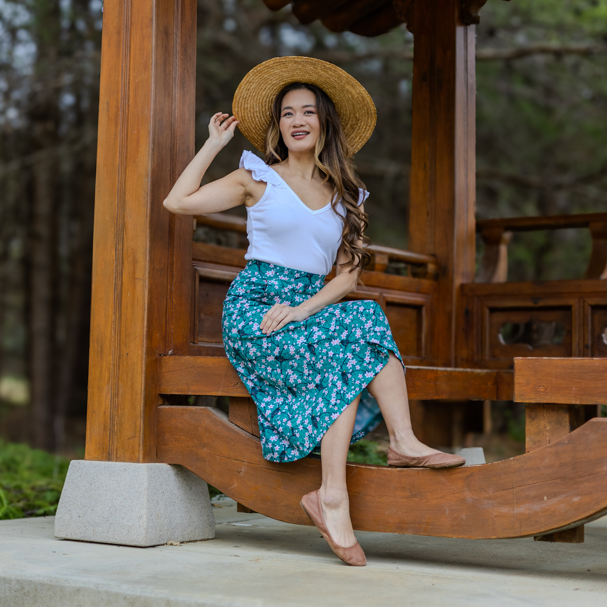 Sakura Starlings A-Line Midi Skirt