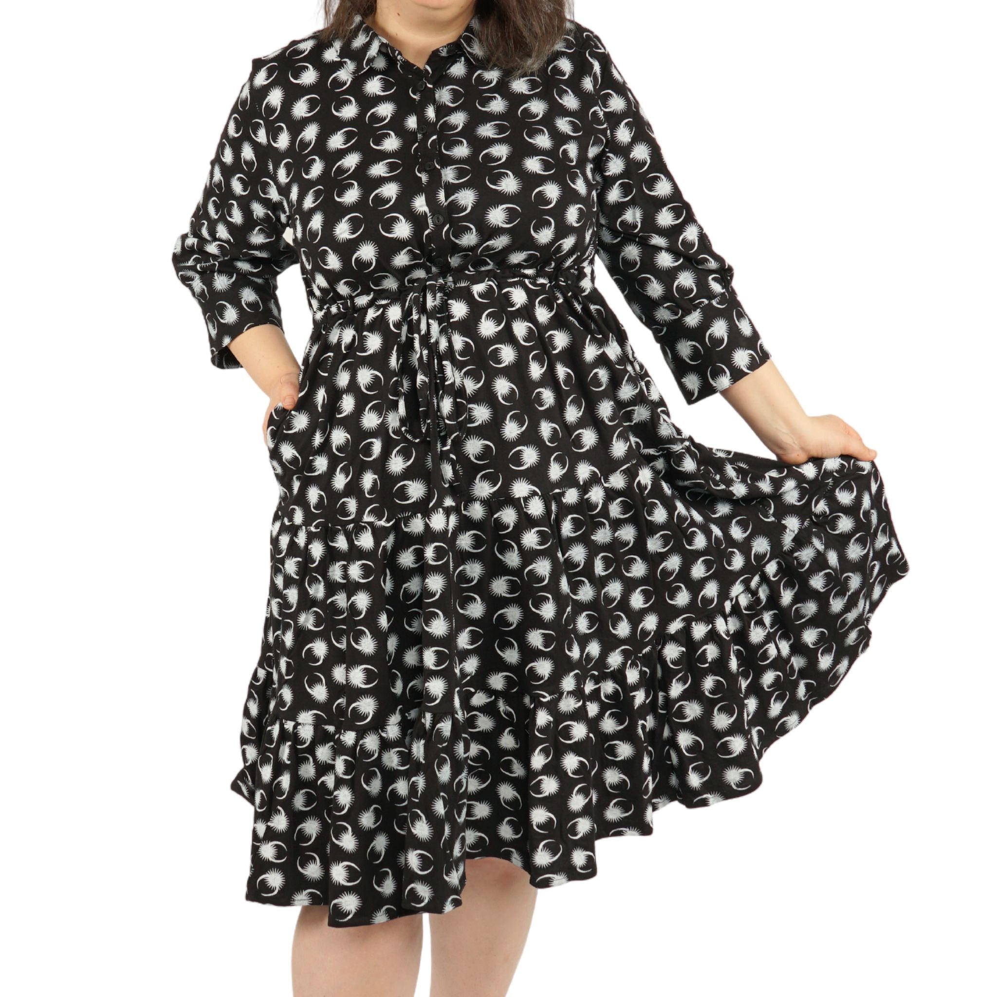 Solar Eclipse Button-Up Tiered Dress