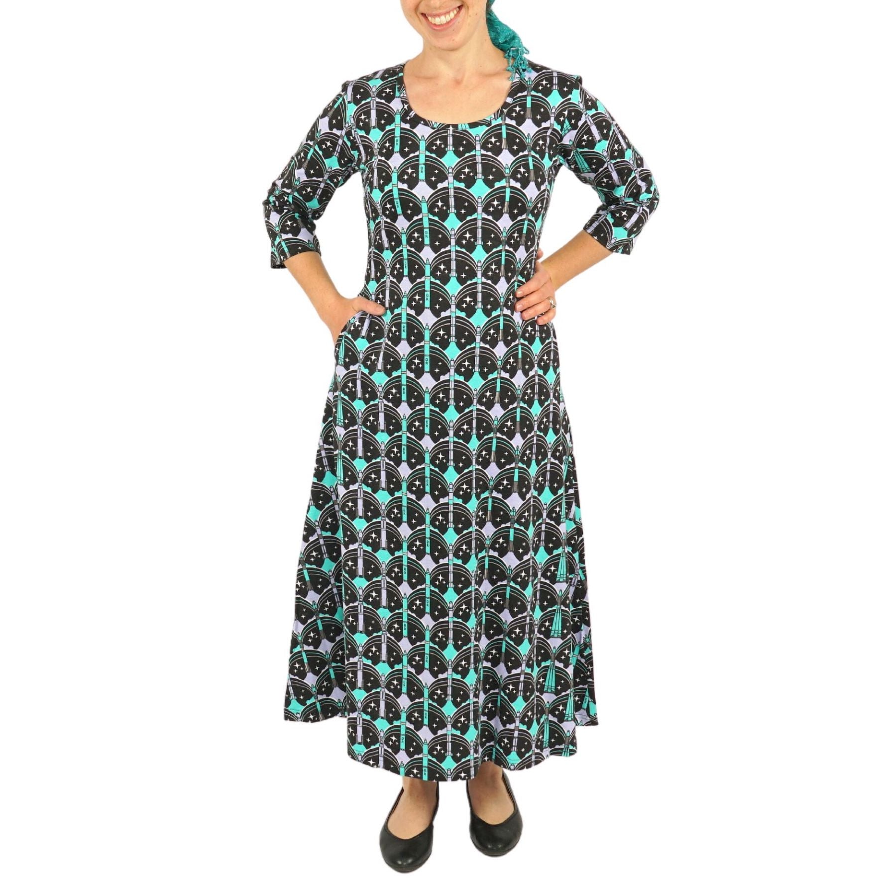 Rockets Galore 3/4th Sleeves Midi Dress (No Waist Seam)