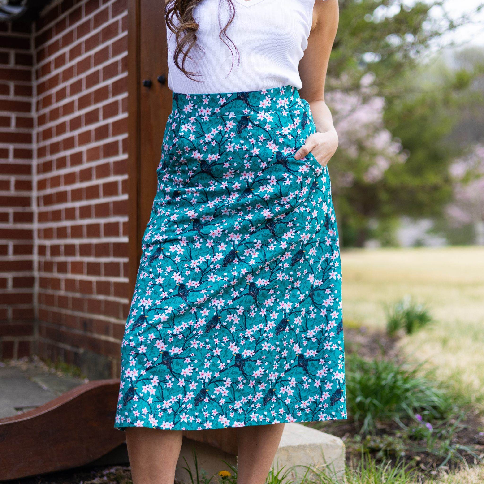 Sakura Starlings A-Line Midi Skirt