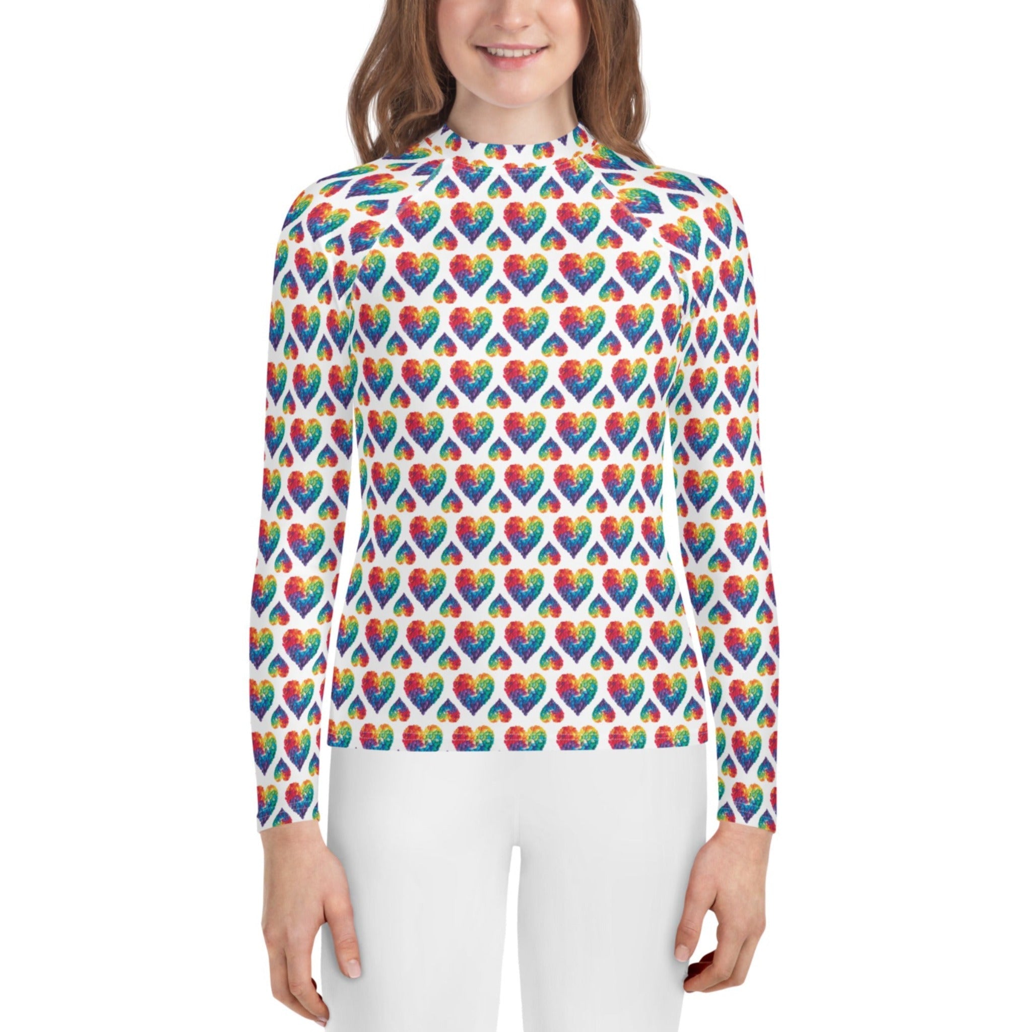Rainbow Blossom Hearts Youth Rash Guard (POD)