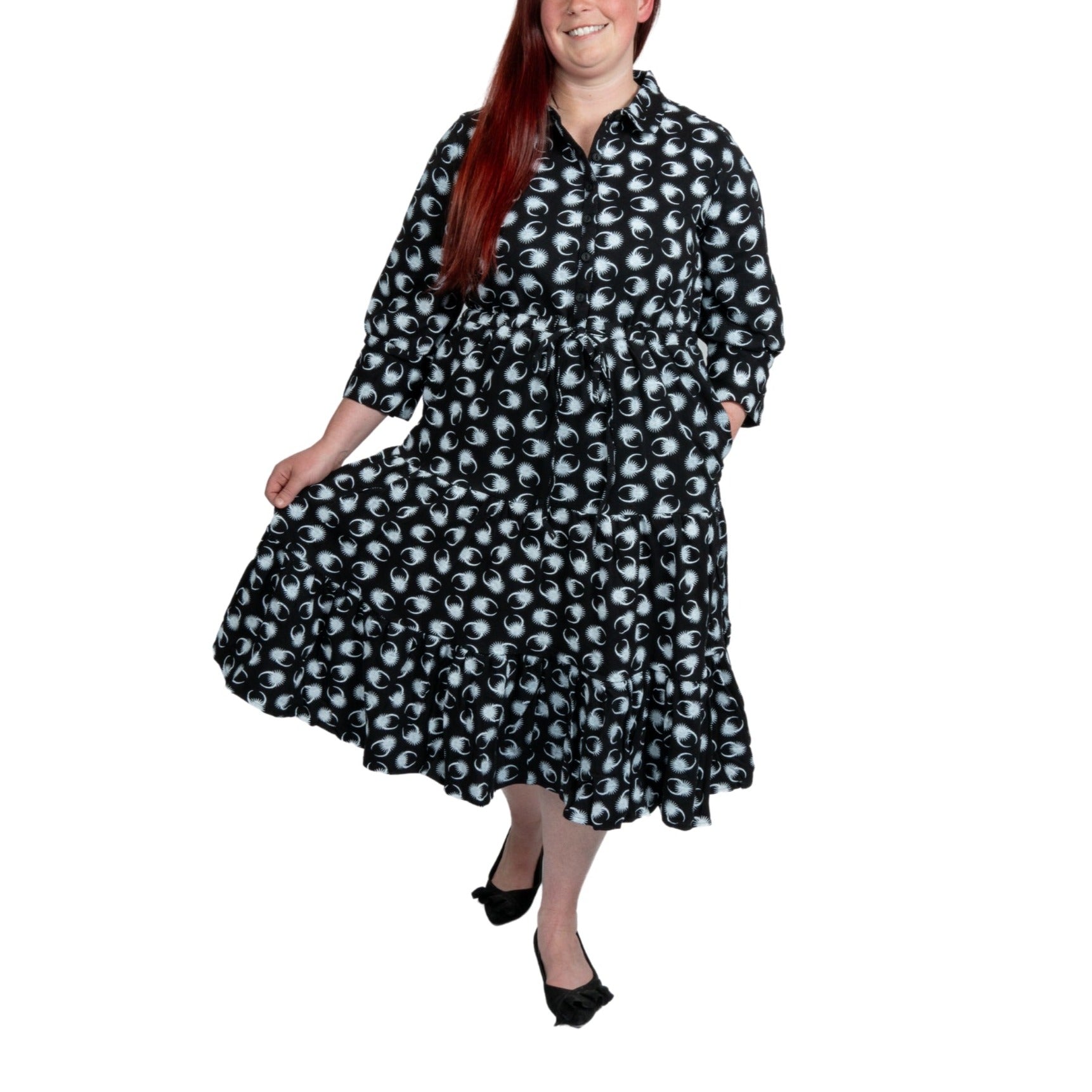 Solar Eclipse Button-Up Tiered Dress