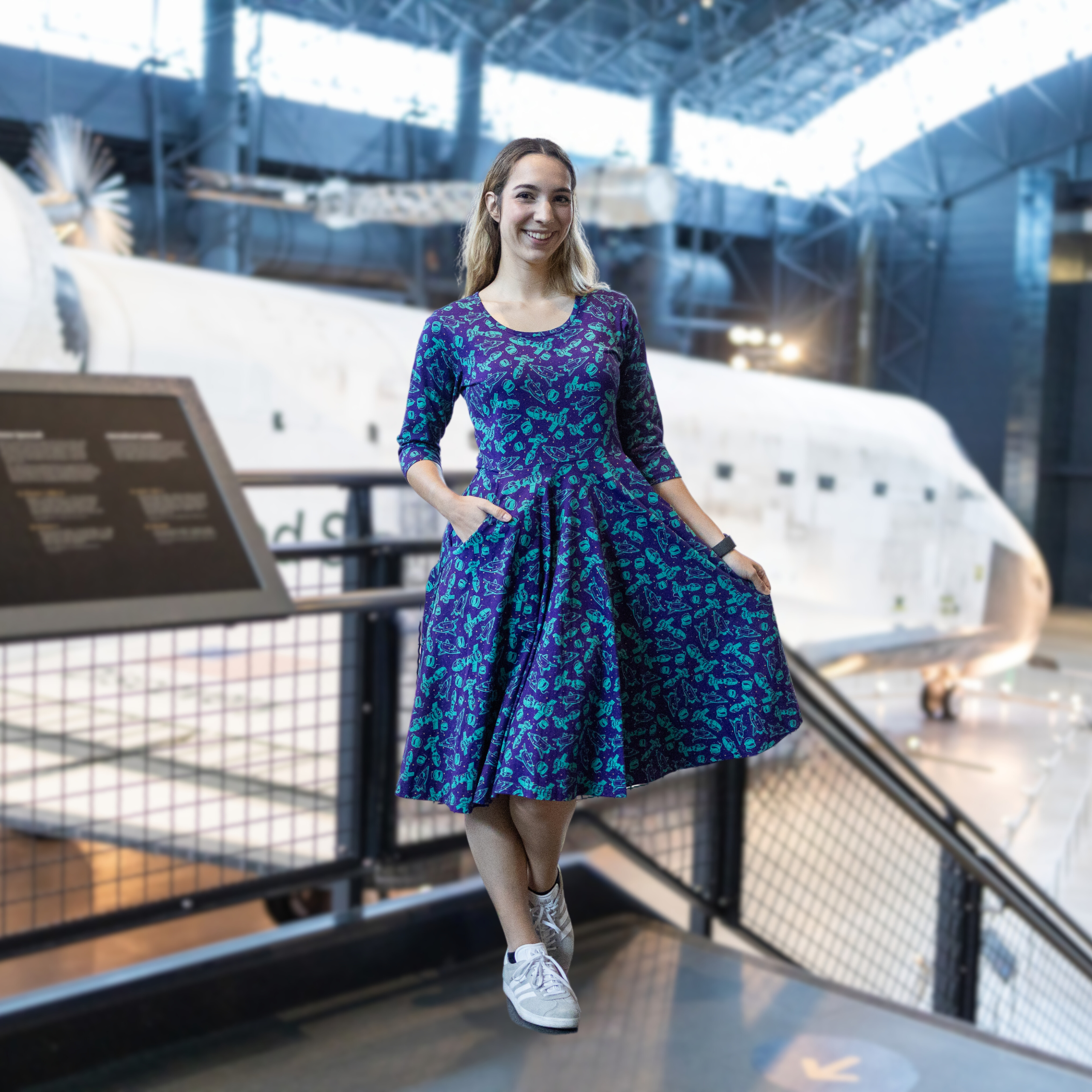 Outer Space 3/4th Sleeve Twirl Dress