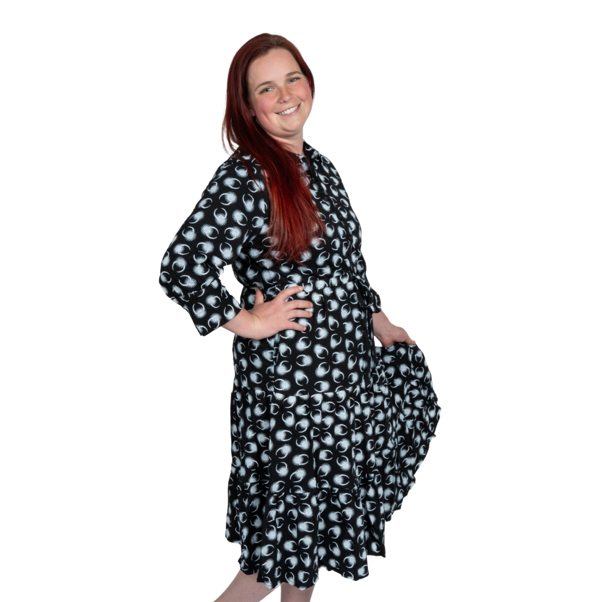 Solar Eclipse Button-Up Tiered Dress