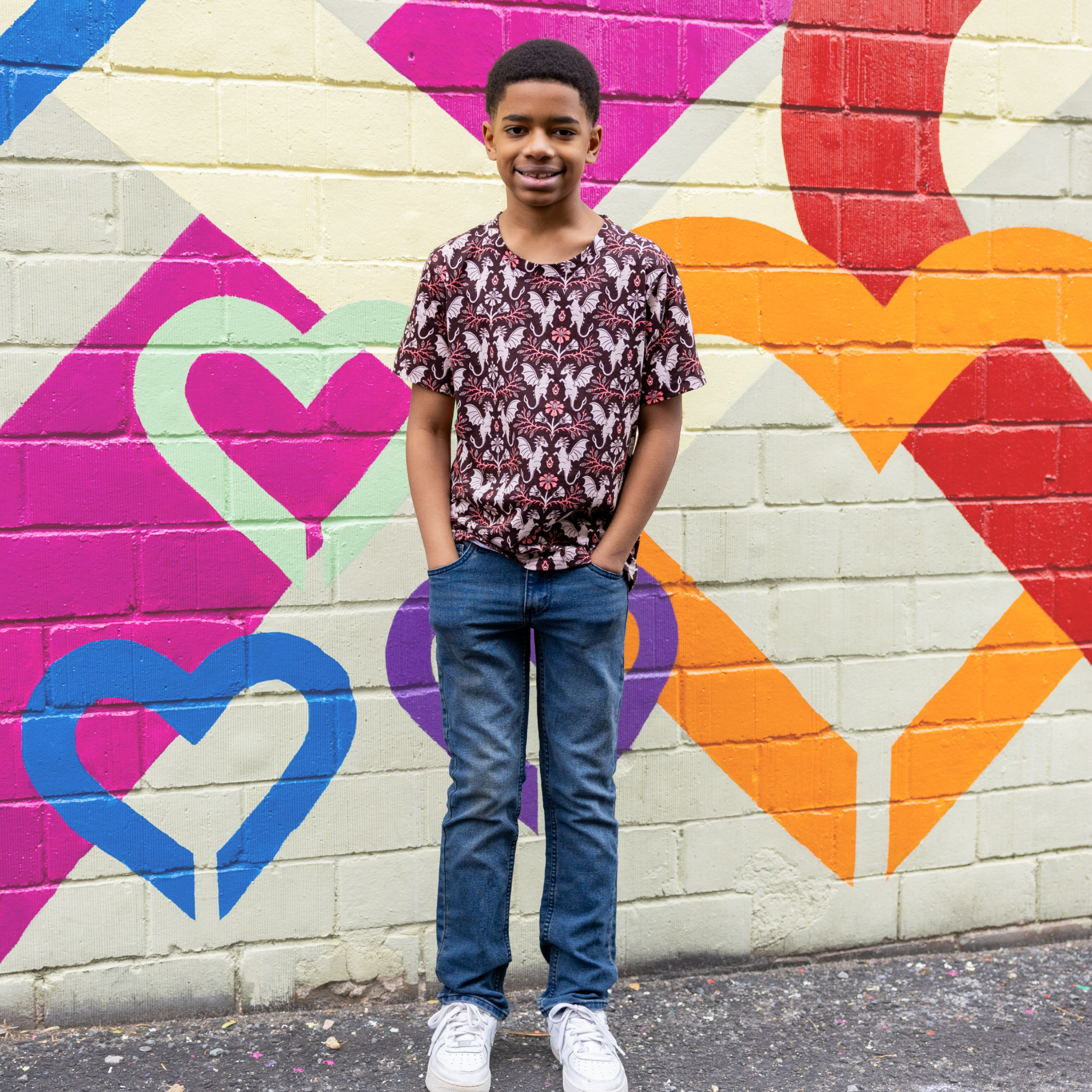 Dragons Damask Ruby Kids T-Shirt