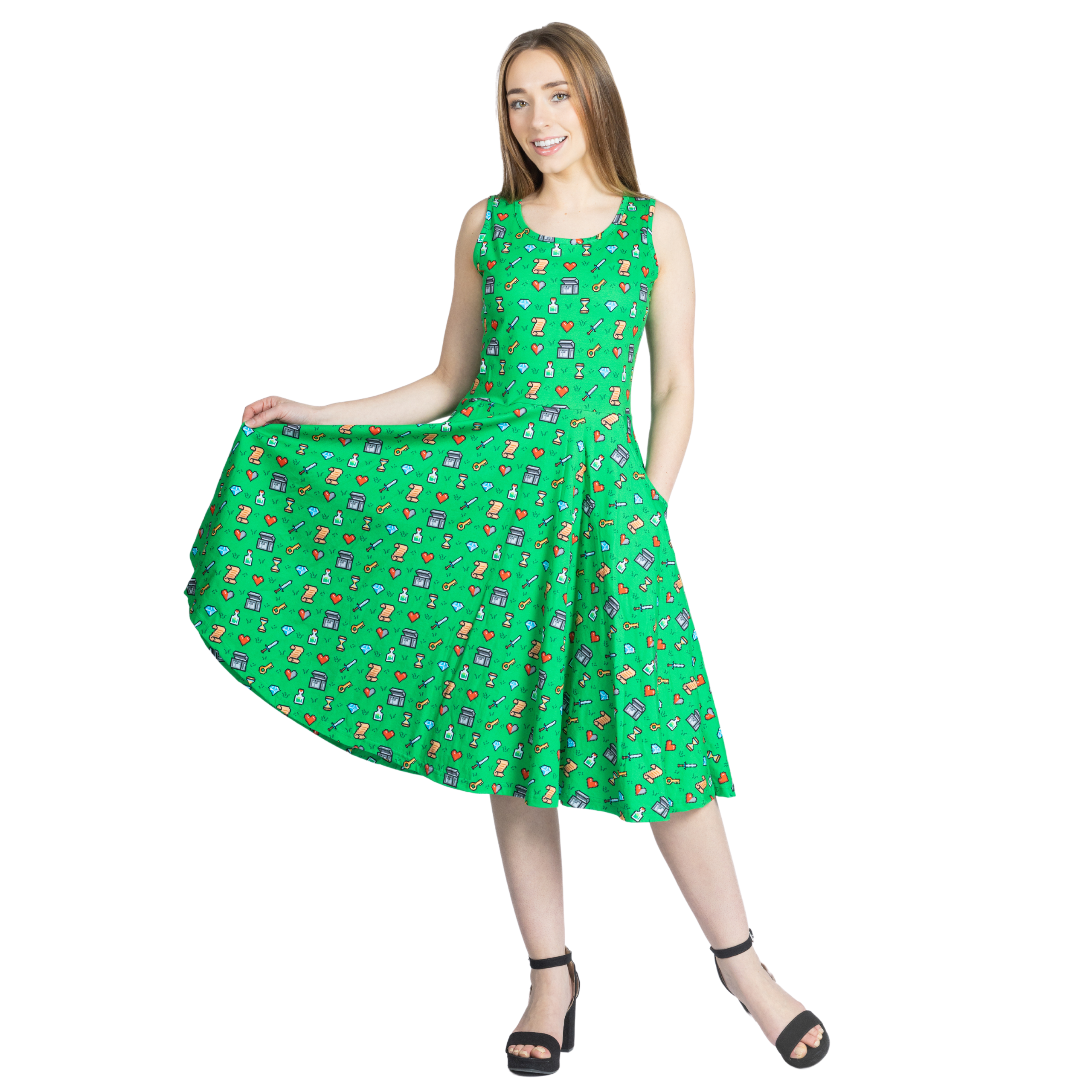 8-bit Adventure Sleeveless Twirl Dress