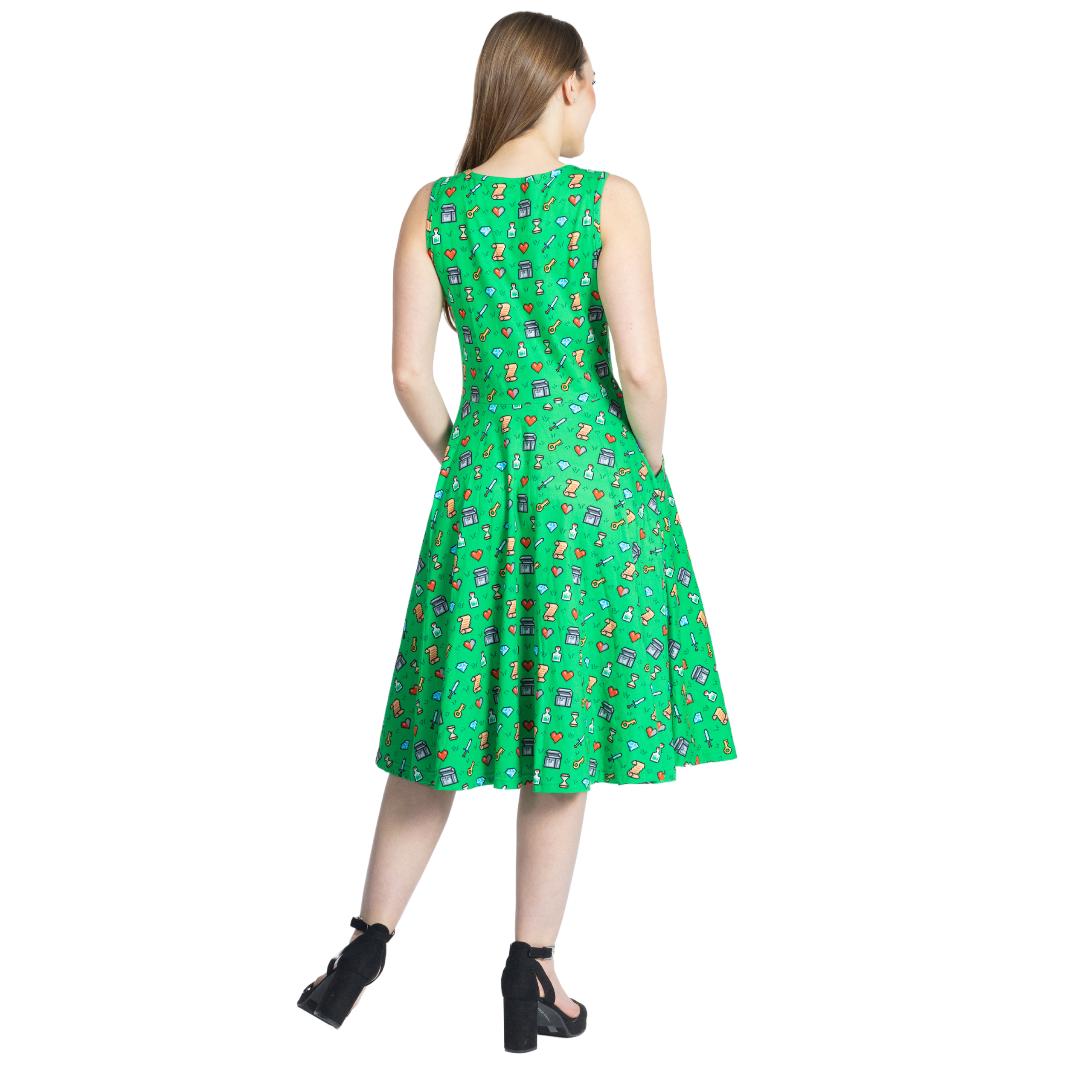 8-bit Adventure Sleeveless Twirl Dress