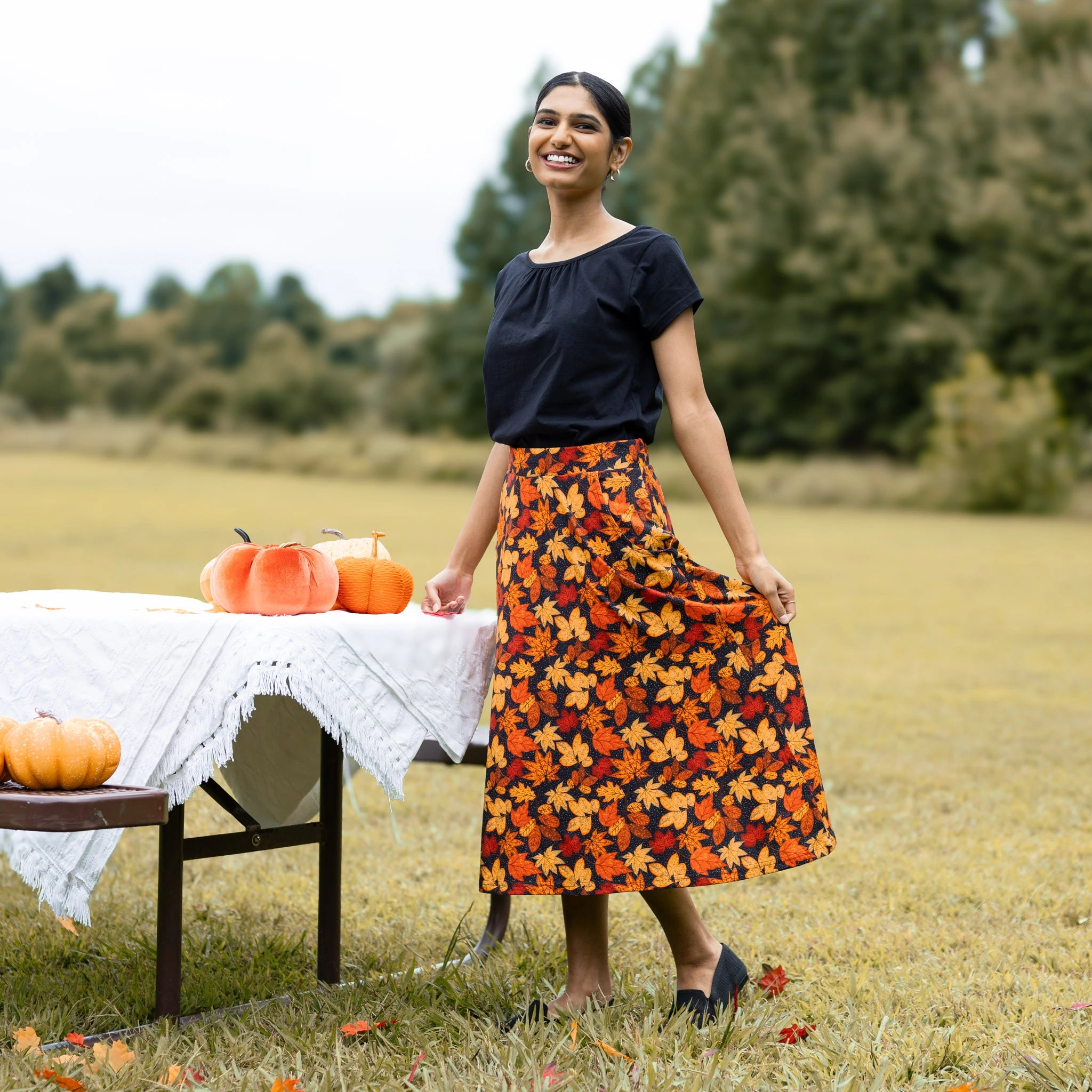 Autumn Leaves Half Circle Midi Skirt