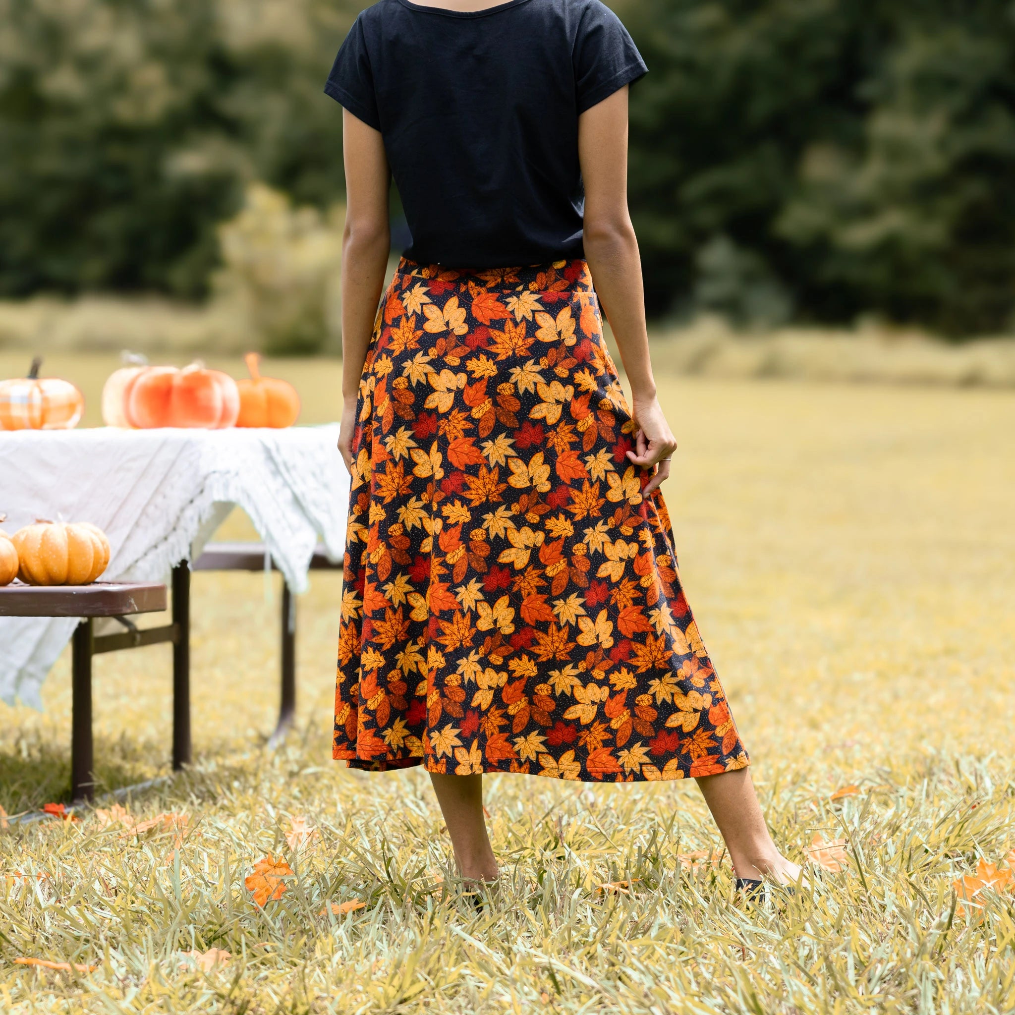 Autumn Leaves Half Circle Midi Skirt