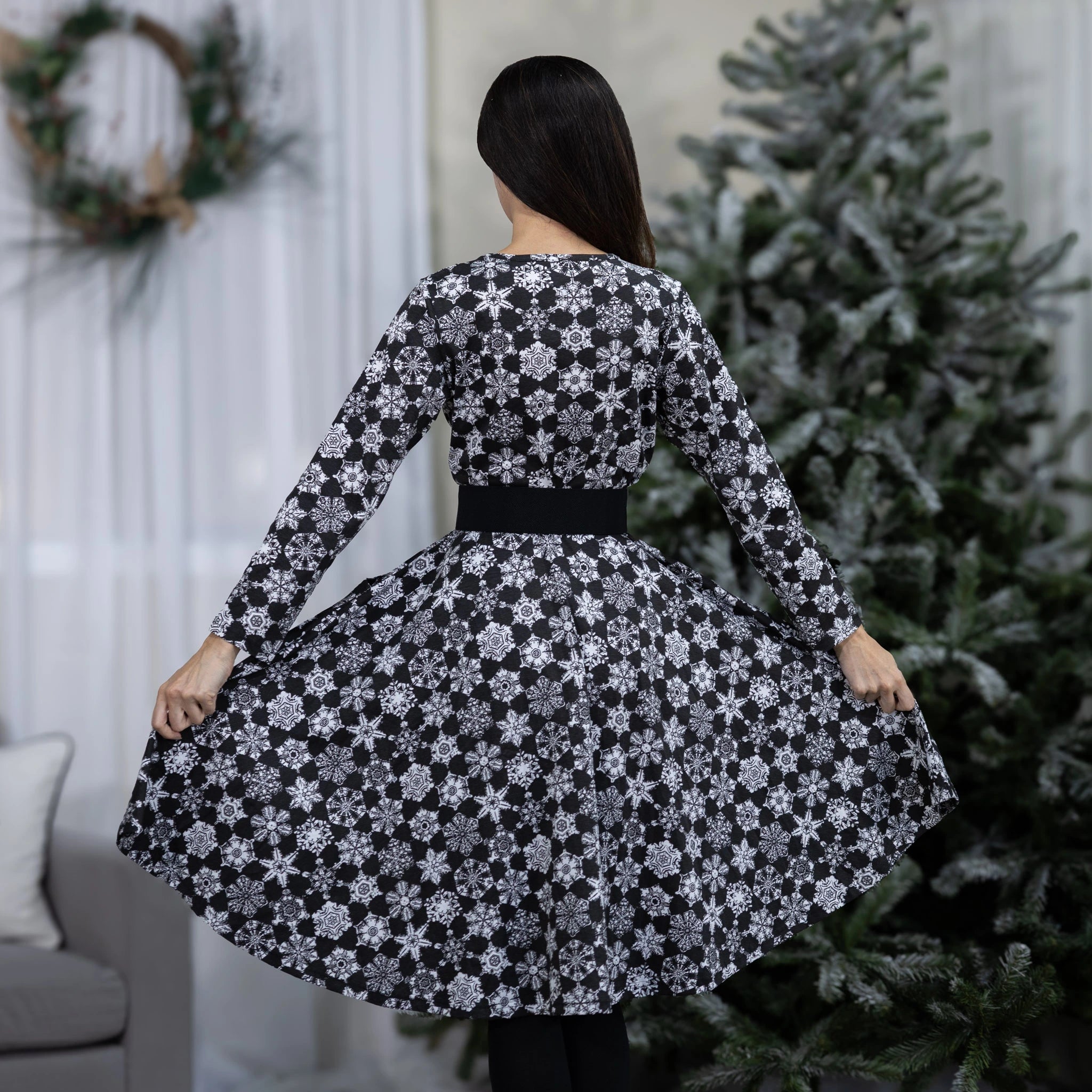Bentley Snowflakes Long Sleeve Twirl Dress