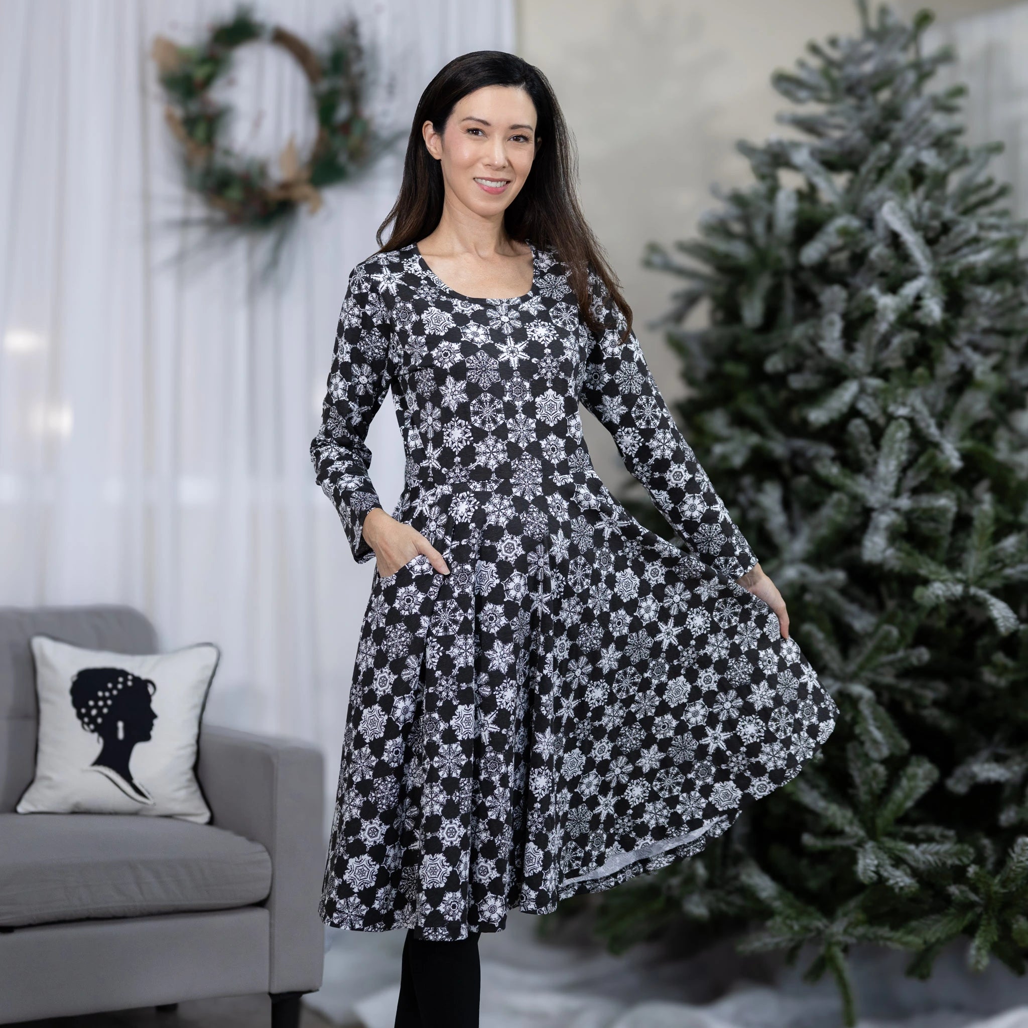 Bentley Snowflakes Long Sleeve Twirl Dress