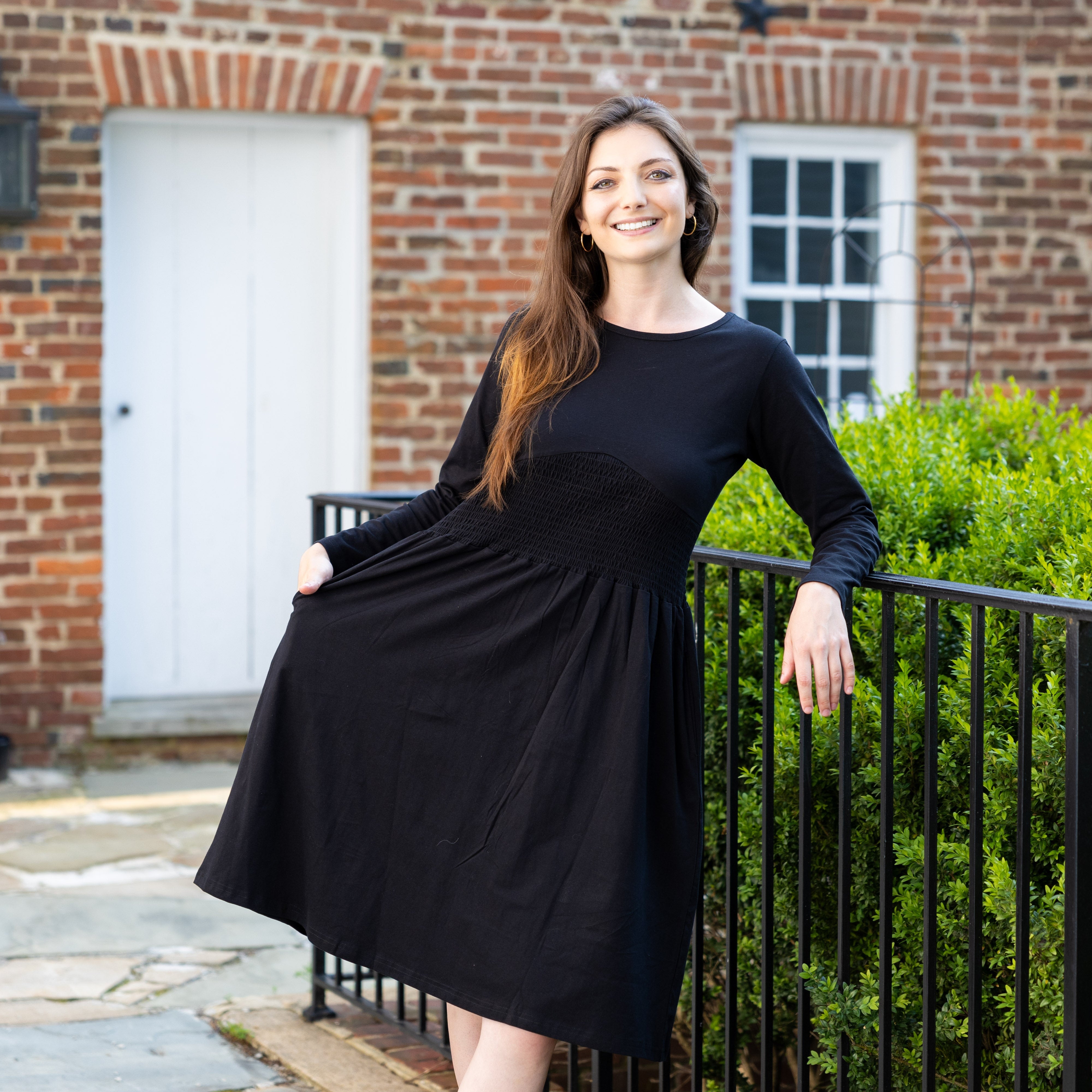 Onyx Long Sleeve Smocked Waist Dress