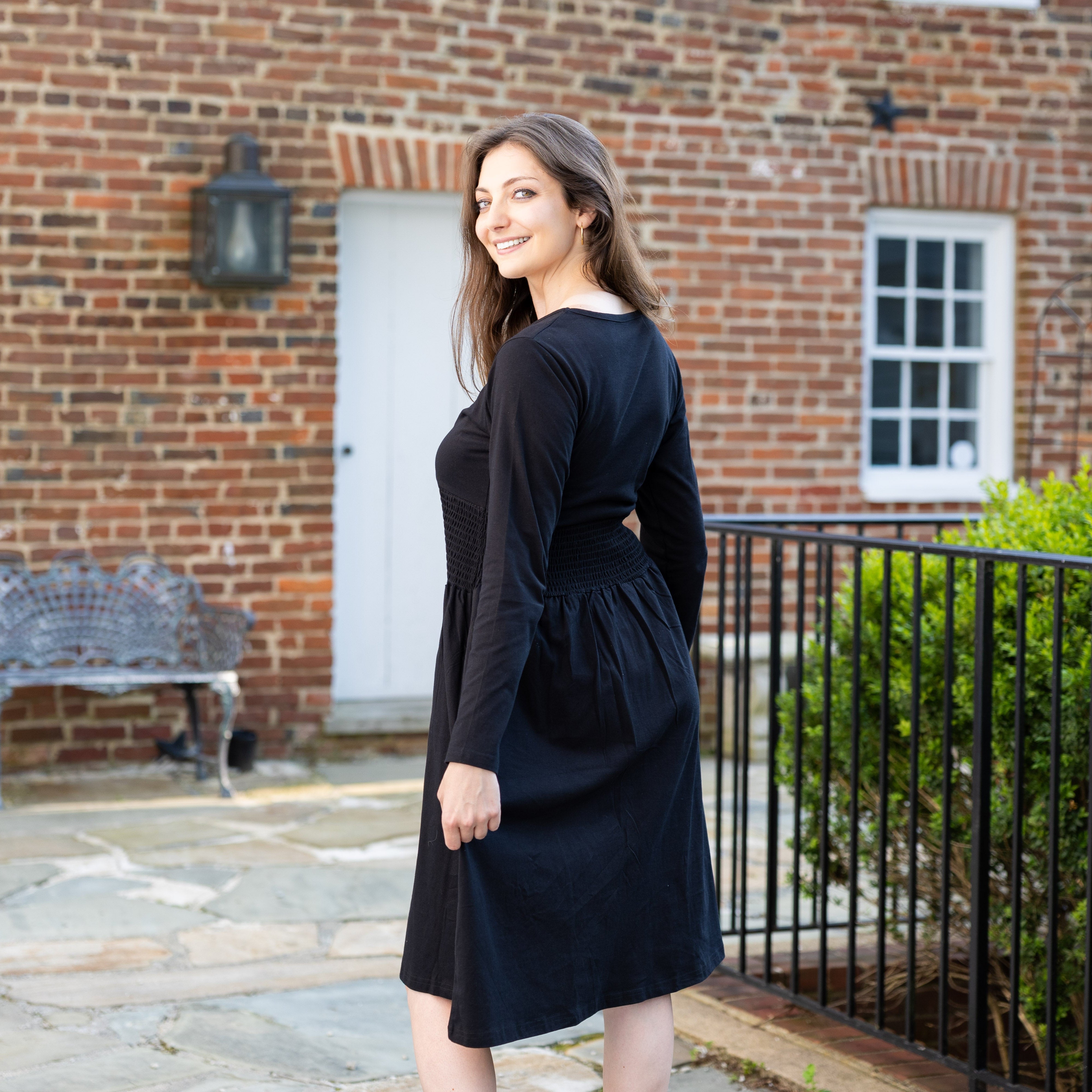 Onyx Long Sleeve Smocked Waist Dress