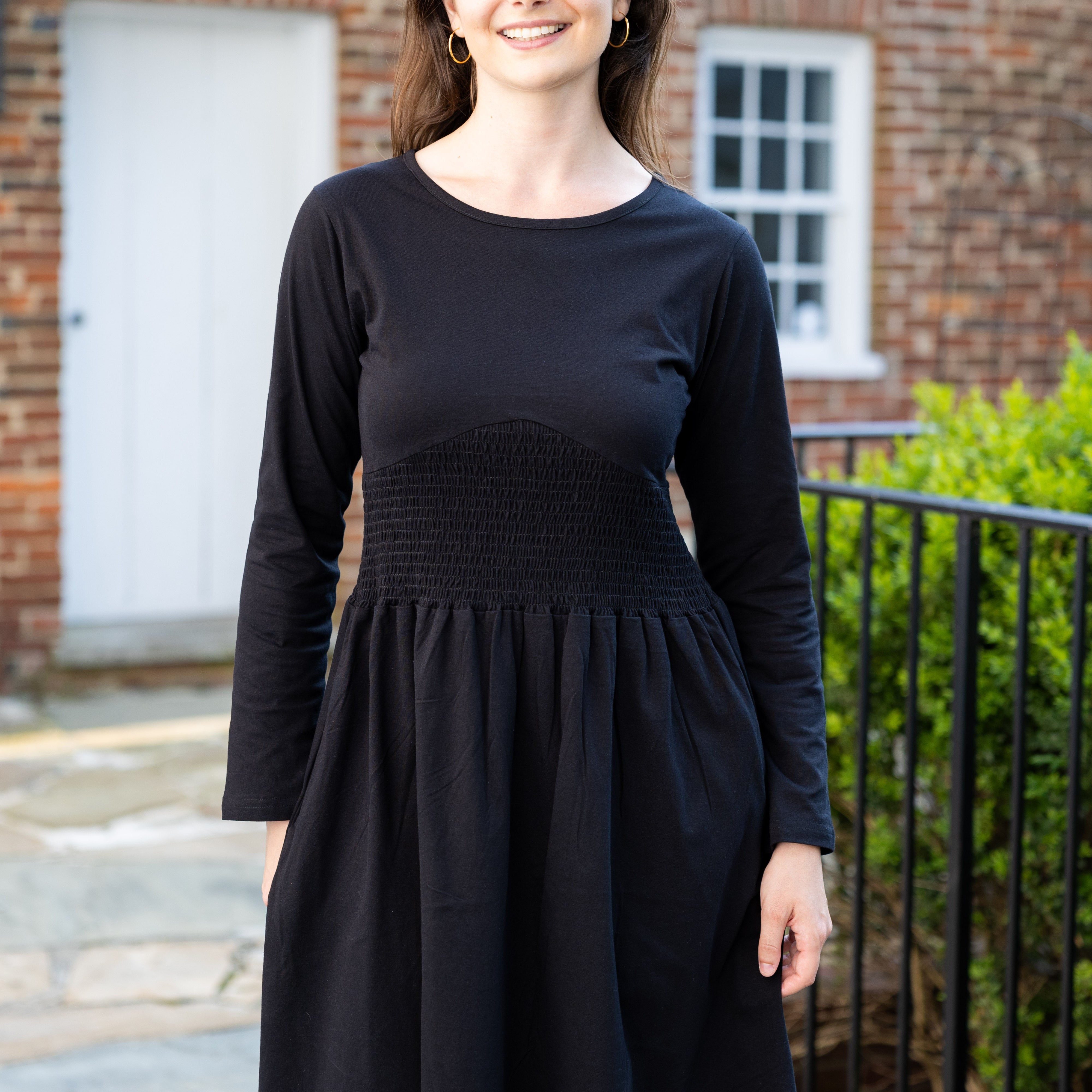 Onyx Long Sleeve Smocked Waist Dress