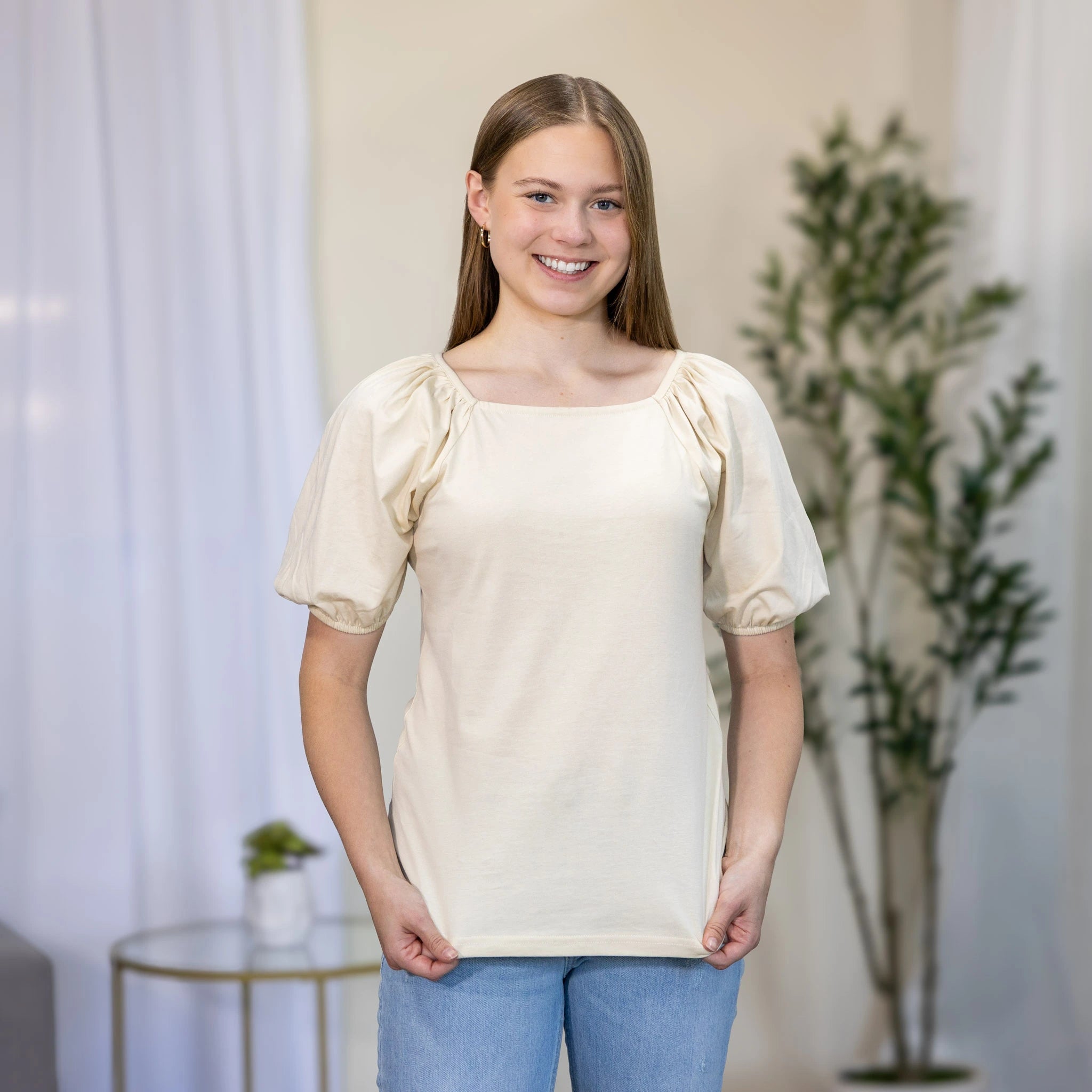 Cream Square-Neck Top