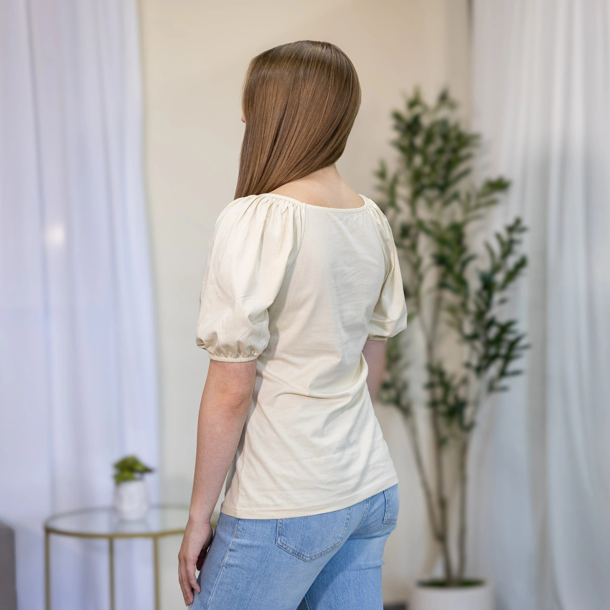 Cream Square-Neck Top