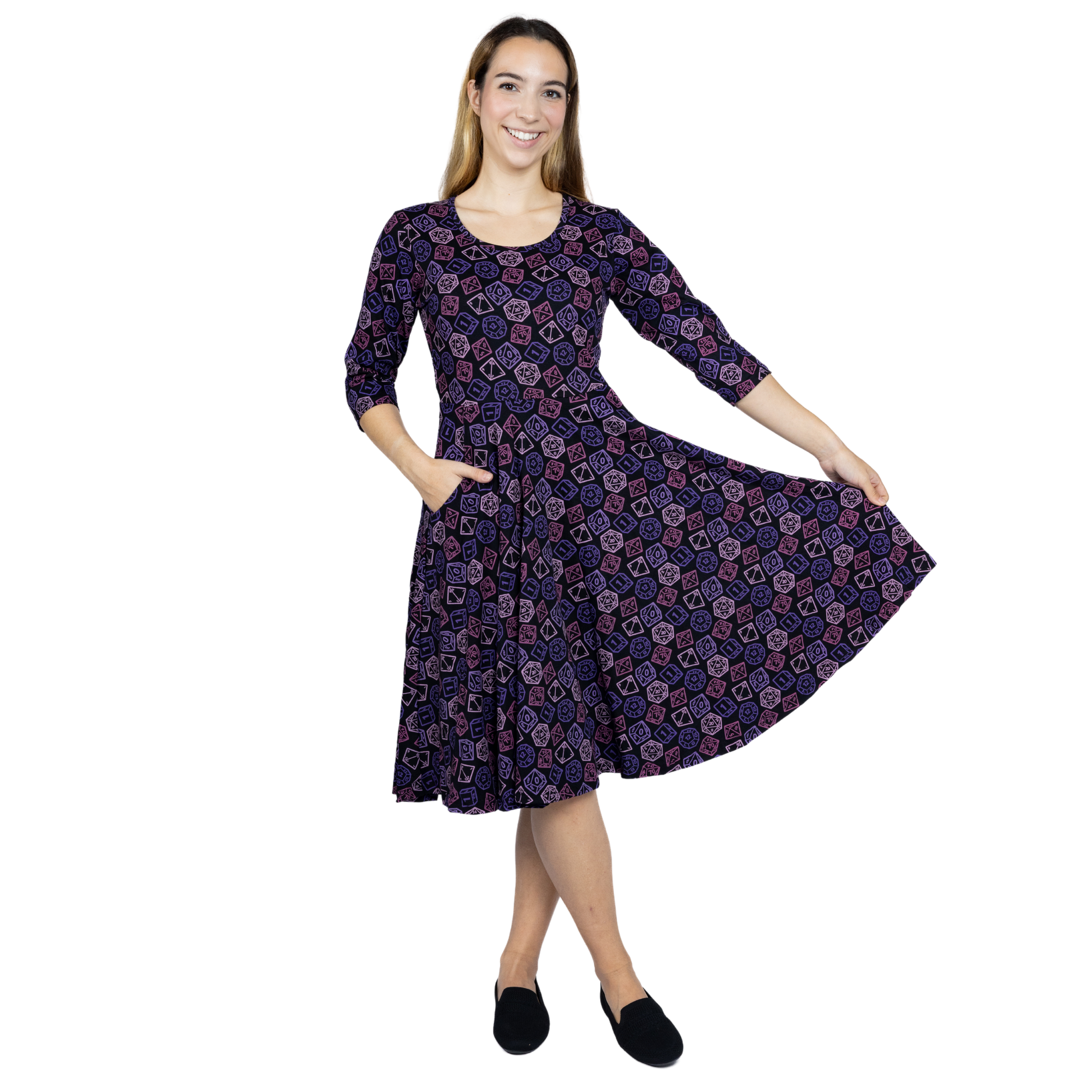 Purple Dice 3/4th Sleeves Twirl Dress
