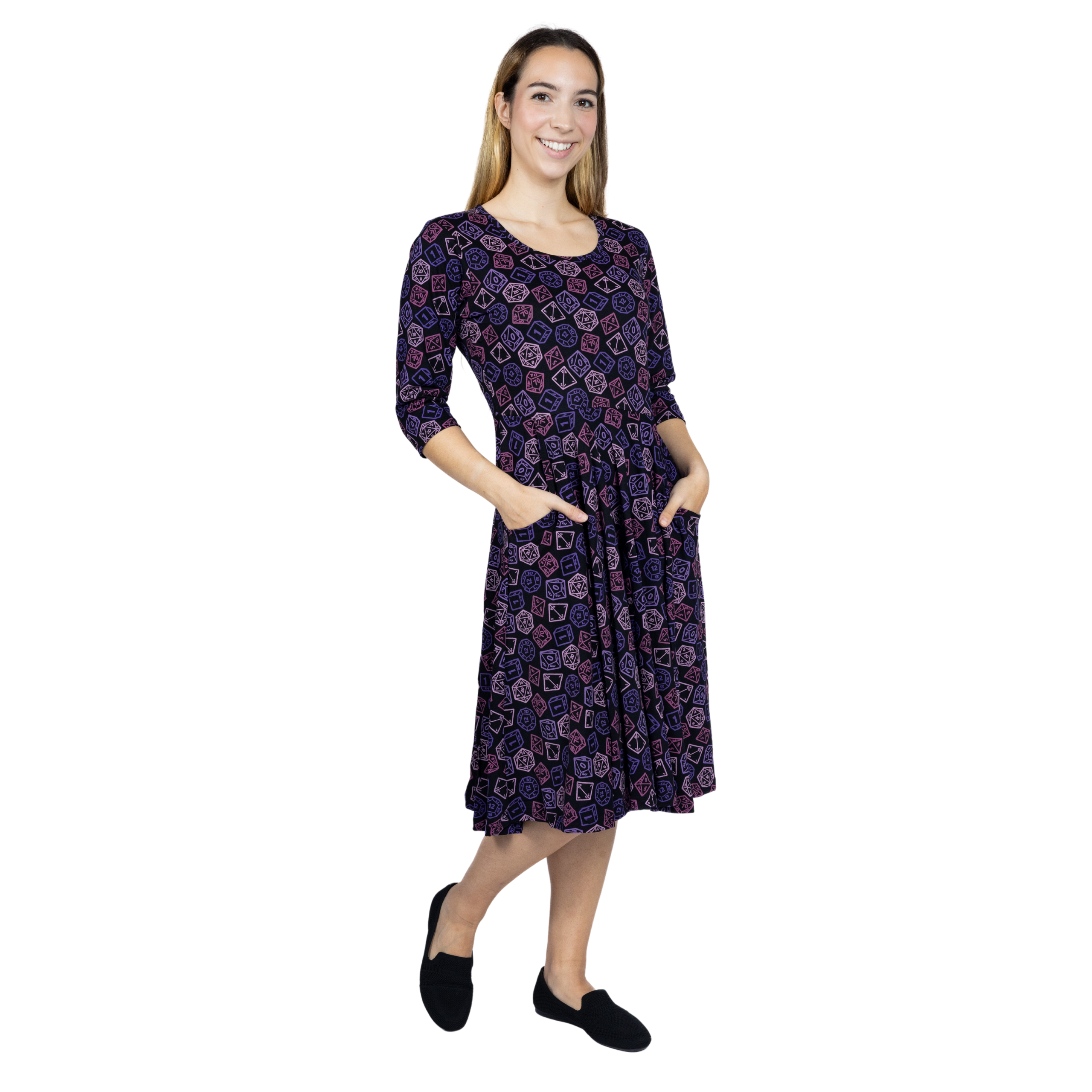 Purple Dice 3/4th Sleeves Twirl Dress