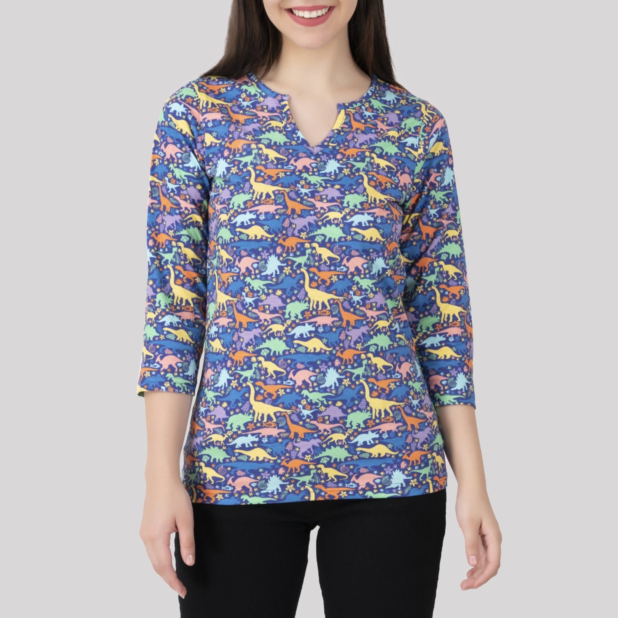 Dinosaurs & Fossils Split Neck Tunic Top