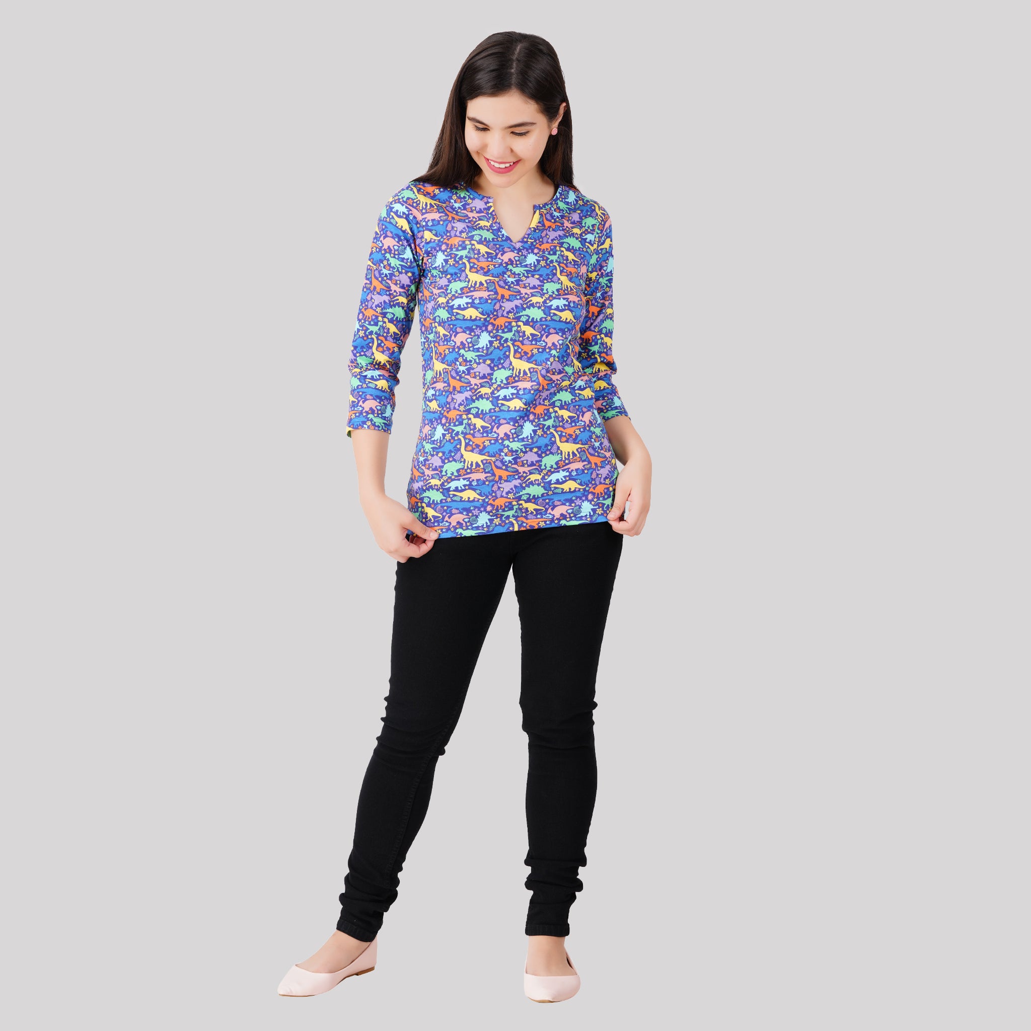 Dinosaurs & Fossils Split Neck Tunic Top