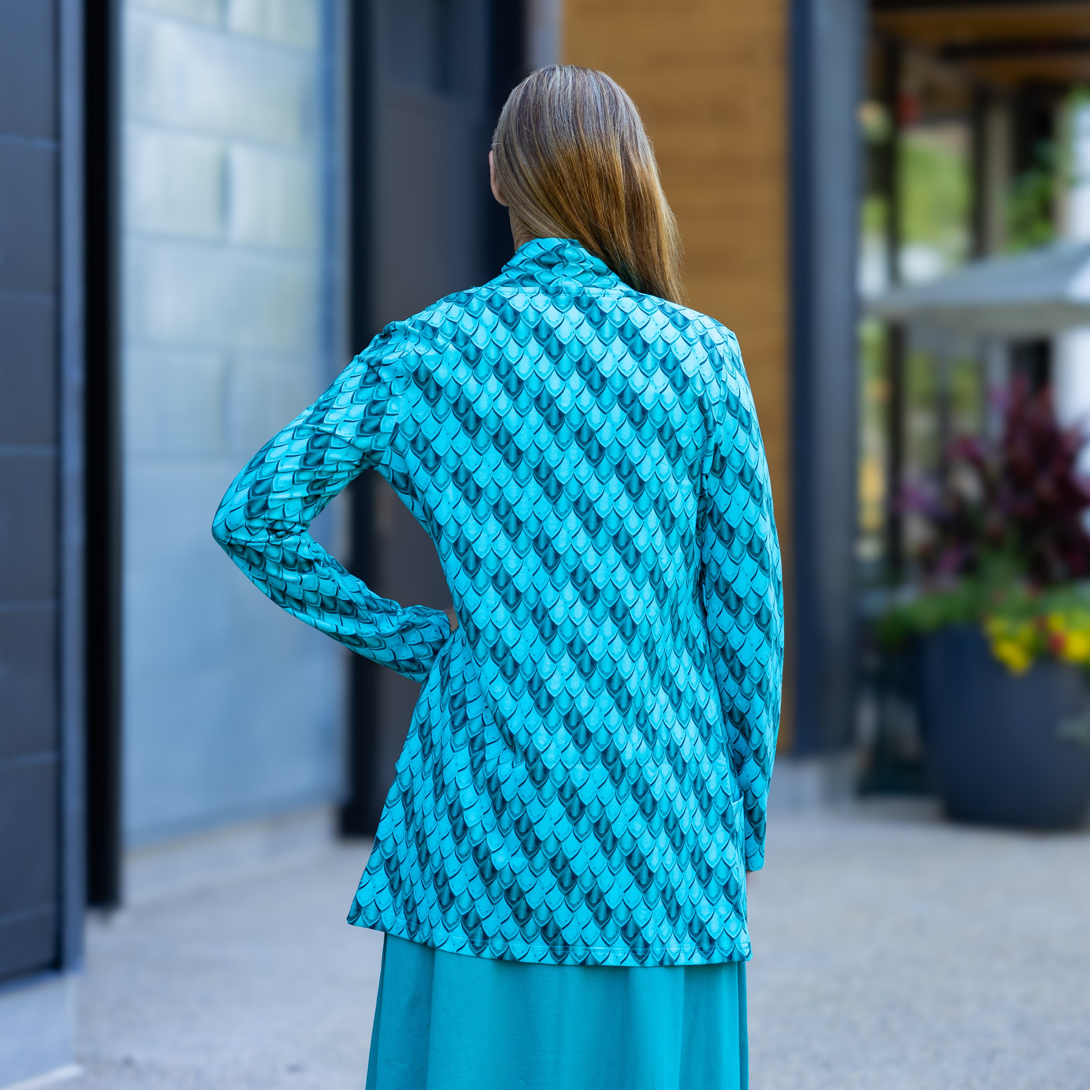 Teal Dragon Scales Printed Cardigan