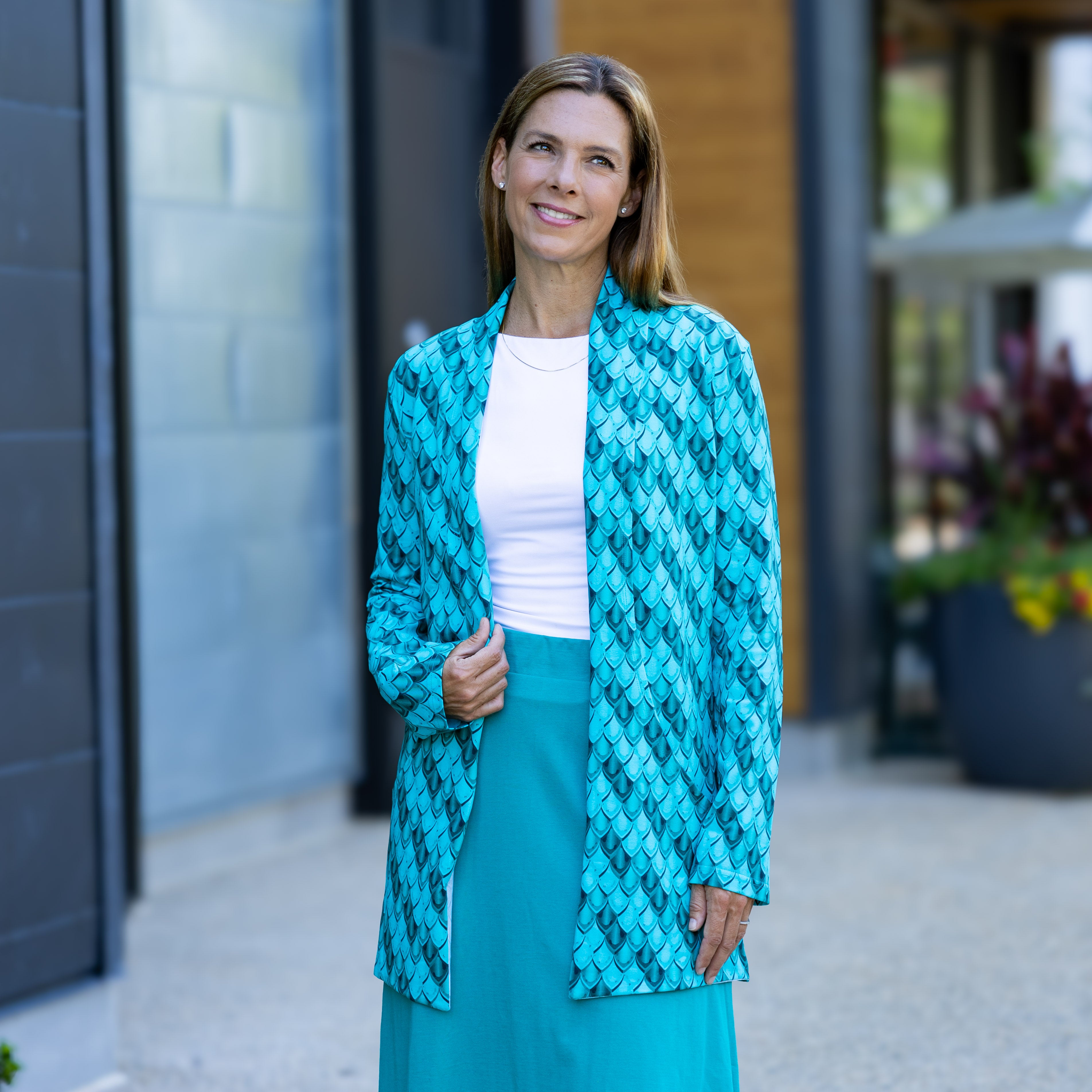 Teal Dragon Scales Printed Cardigan