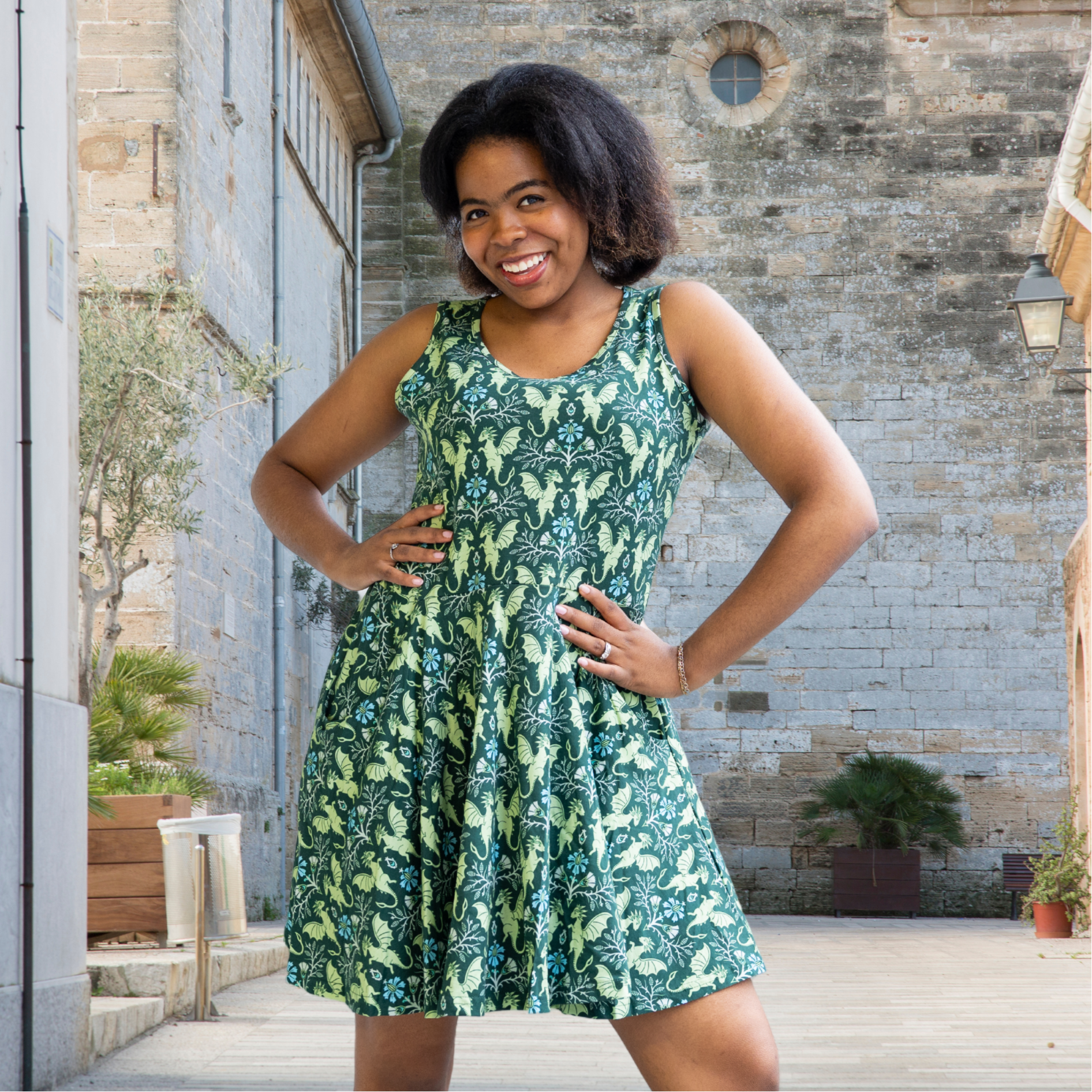 Dragons Damask Skater Dress