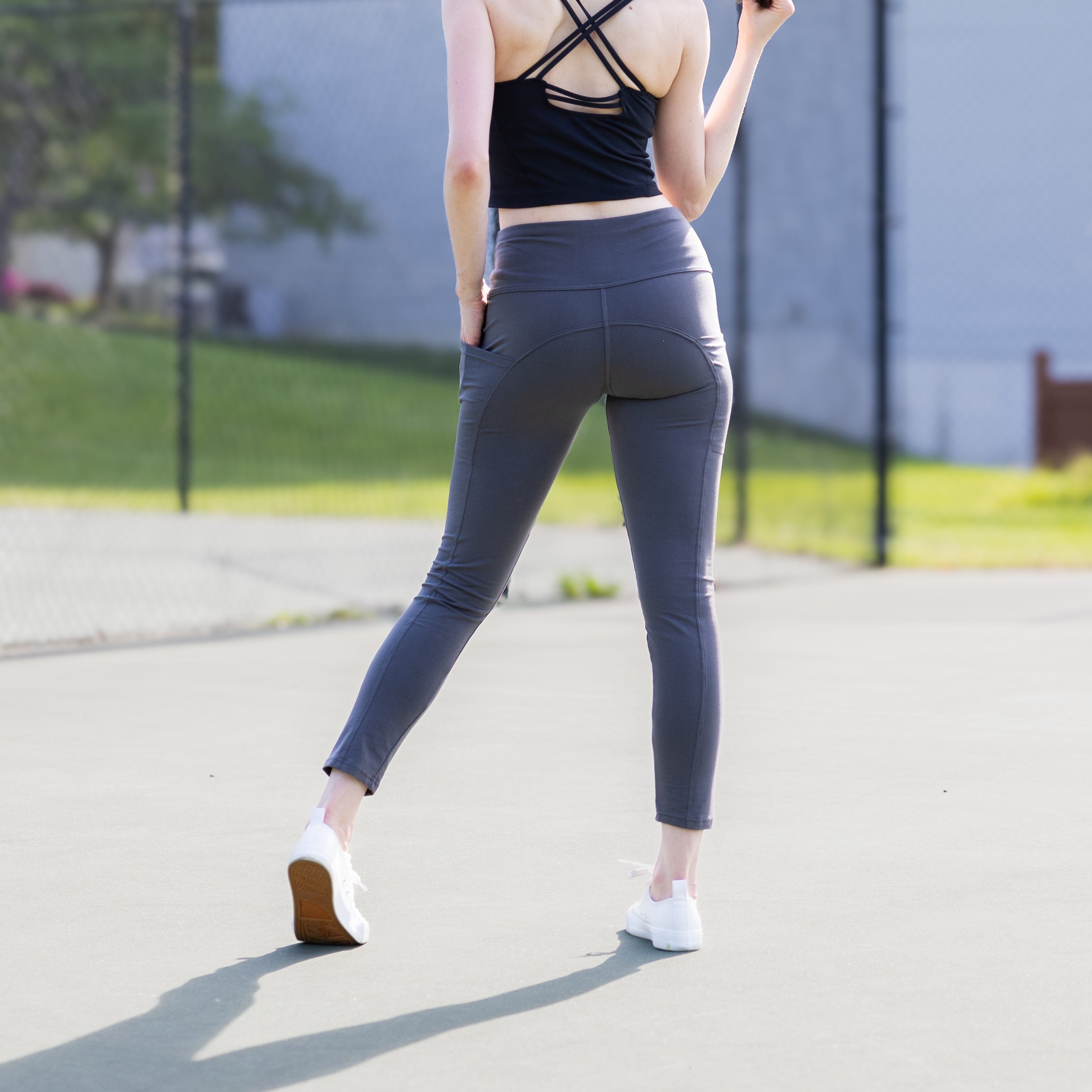 Grey Adults Athletic Fit Leggings with Pockets