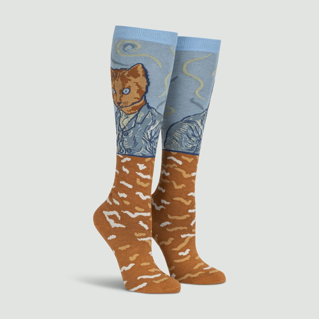Cat Van Gogh, A Selfie Portrait Knee High Socks