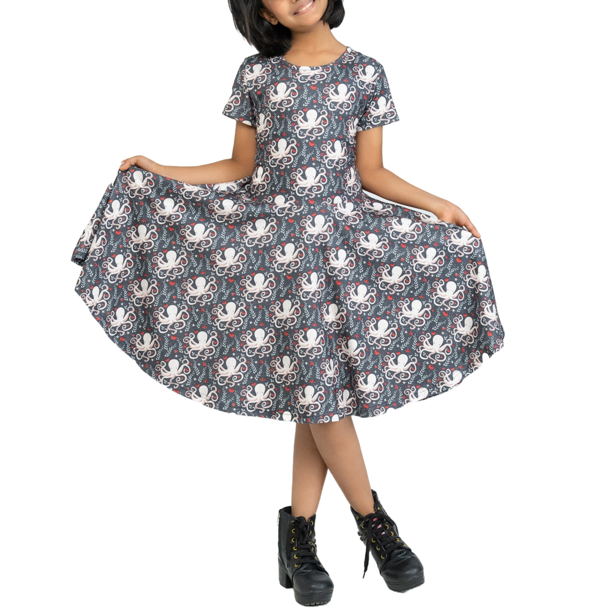 Floral Octopus Kids Twirl Dress