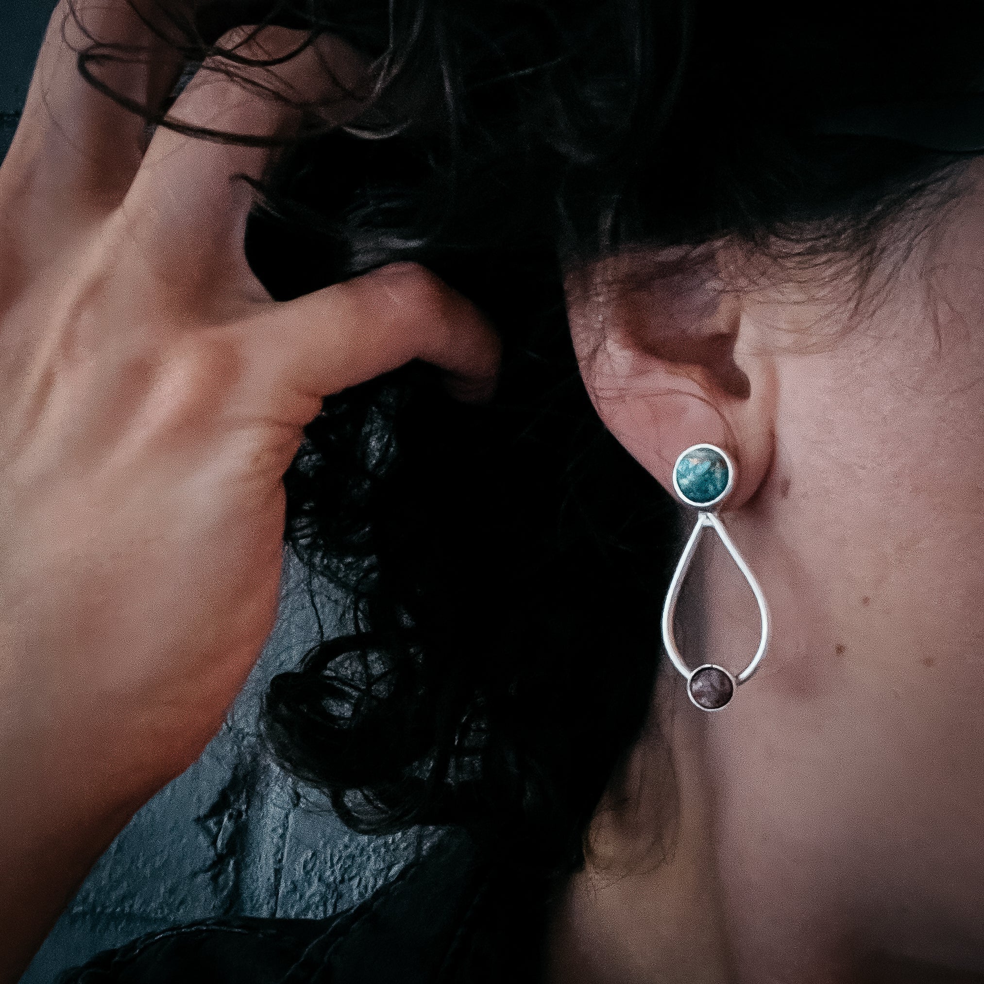 Journey to Mars Earrings - Copper Chrysocolla Earth and Red Jasper Mars