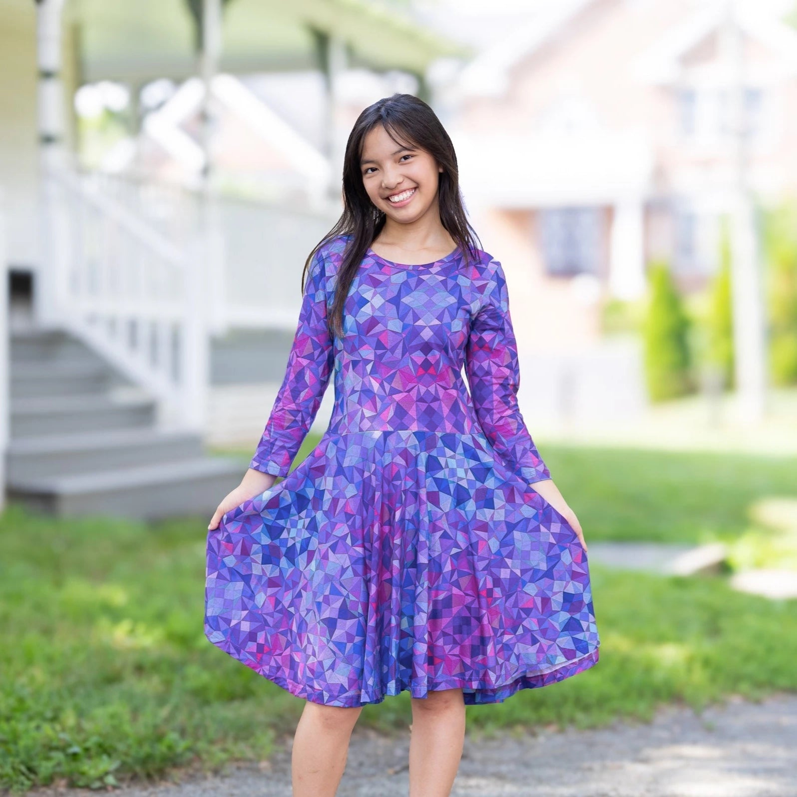 Kaleidoscope 3/4th Sleeves Kids Twirl Dress