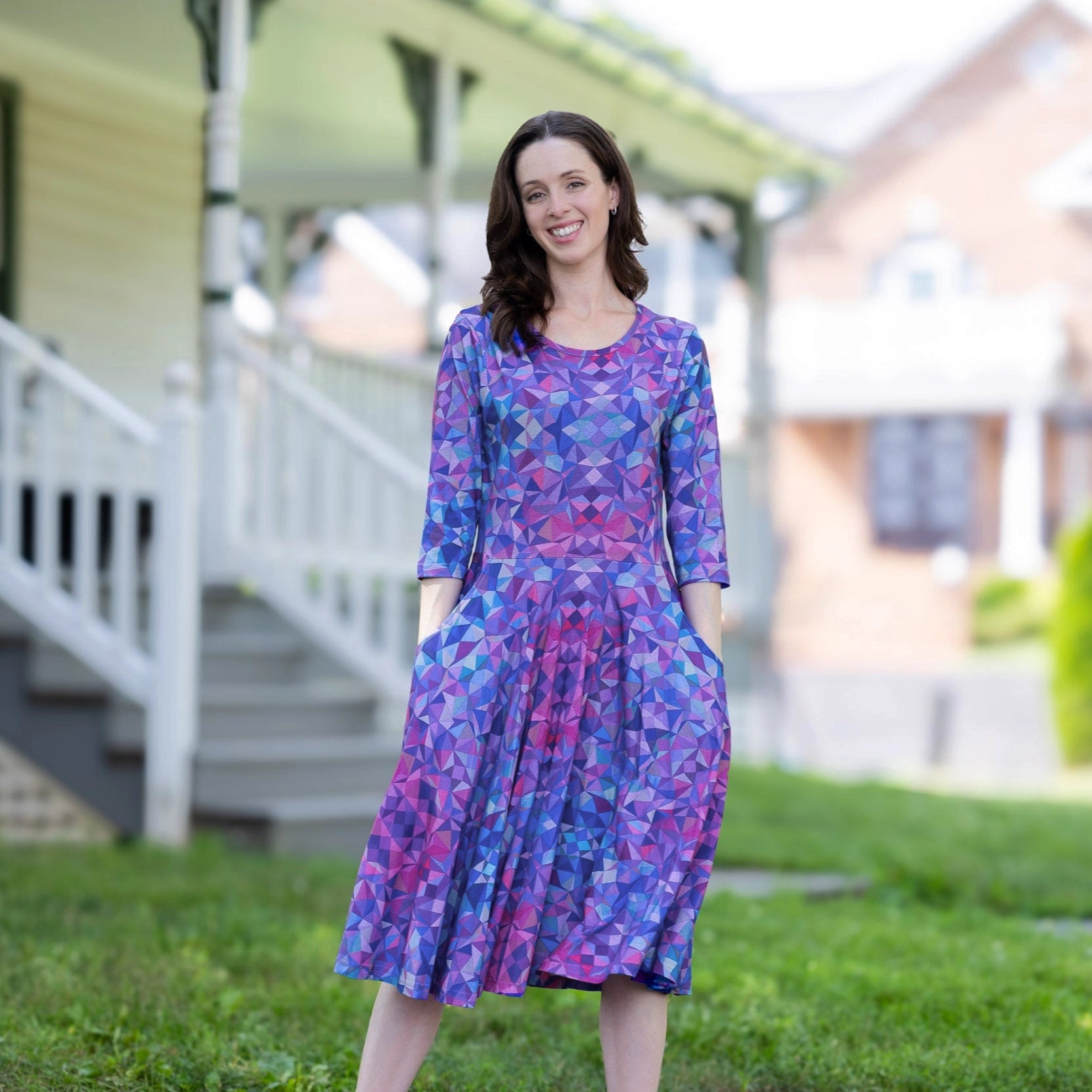 Kaleidoscope 3/4th Sleeves Twirl Dress Svaha USA Xs