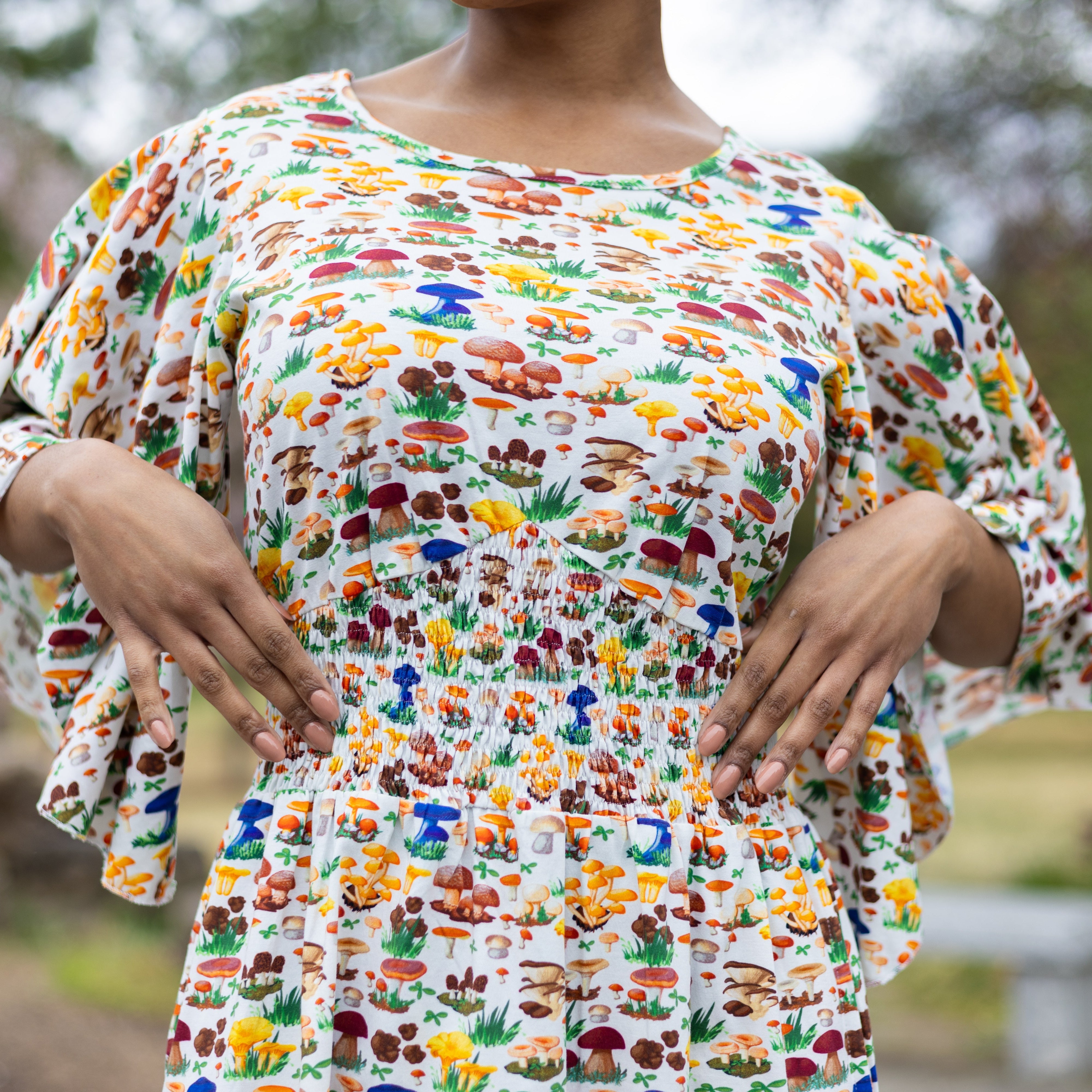 Mushrooms Smocked Waist Dress