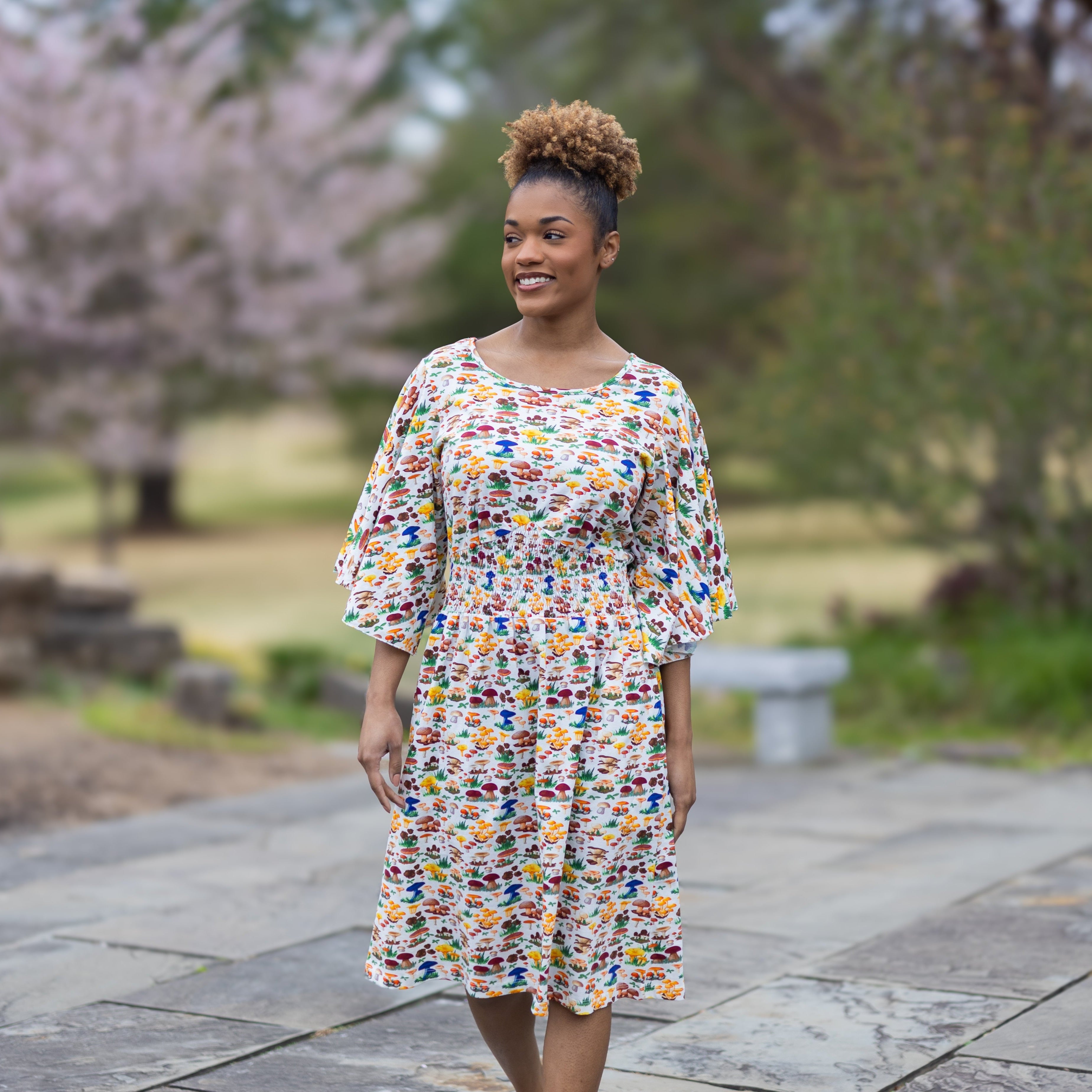Mushrooms Smocked Waist Dress