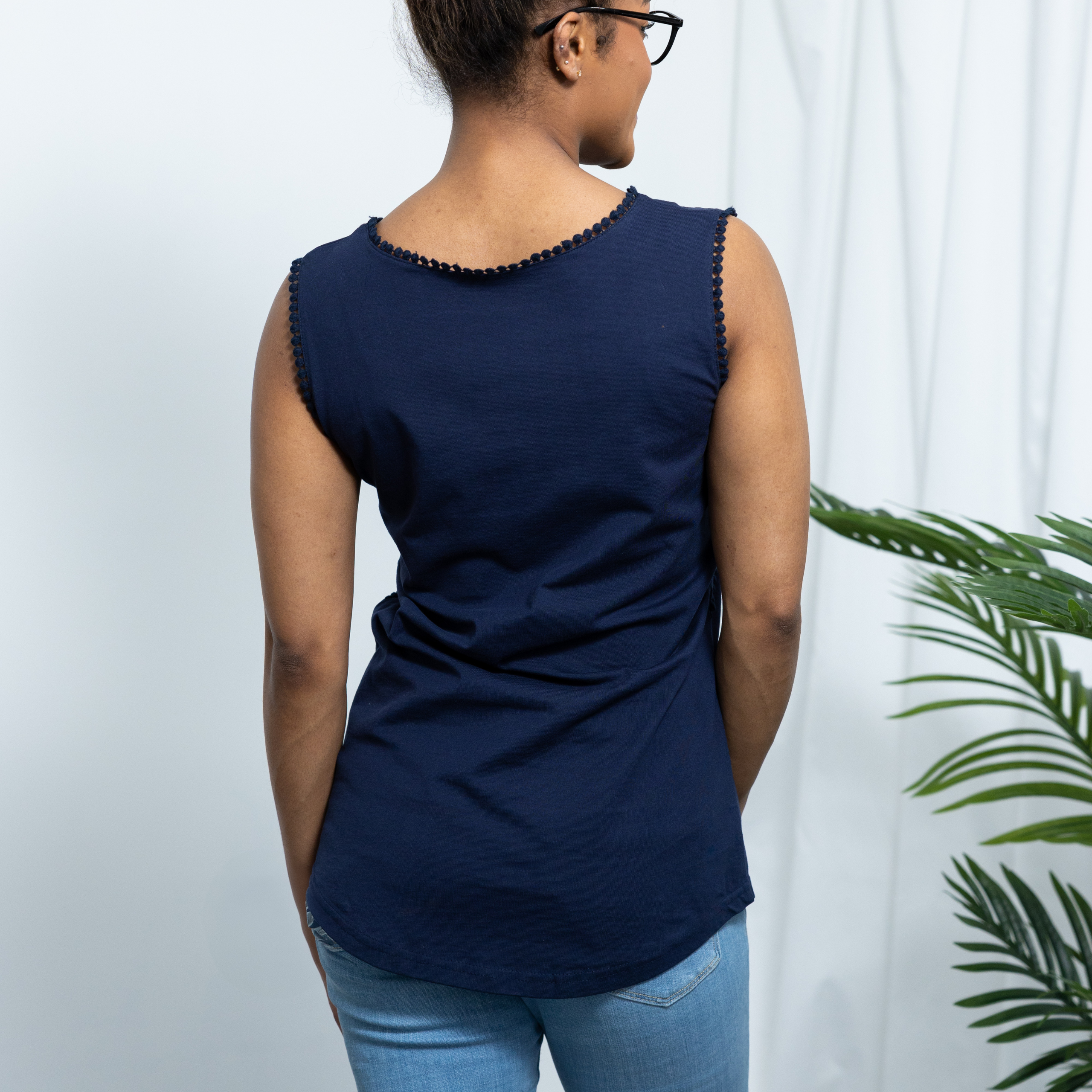 Navy Blue Embellished Sleeveless Top