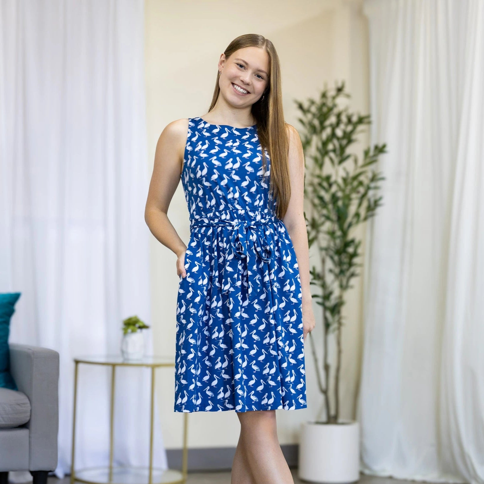 Pelicans Sleeveless Belted Dress