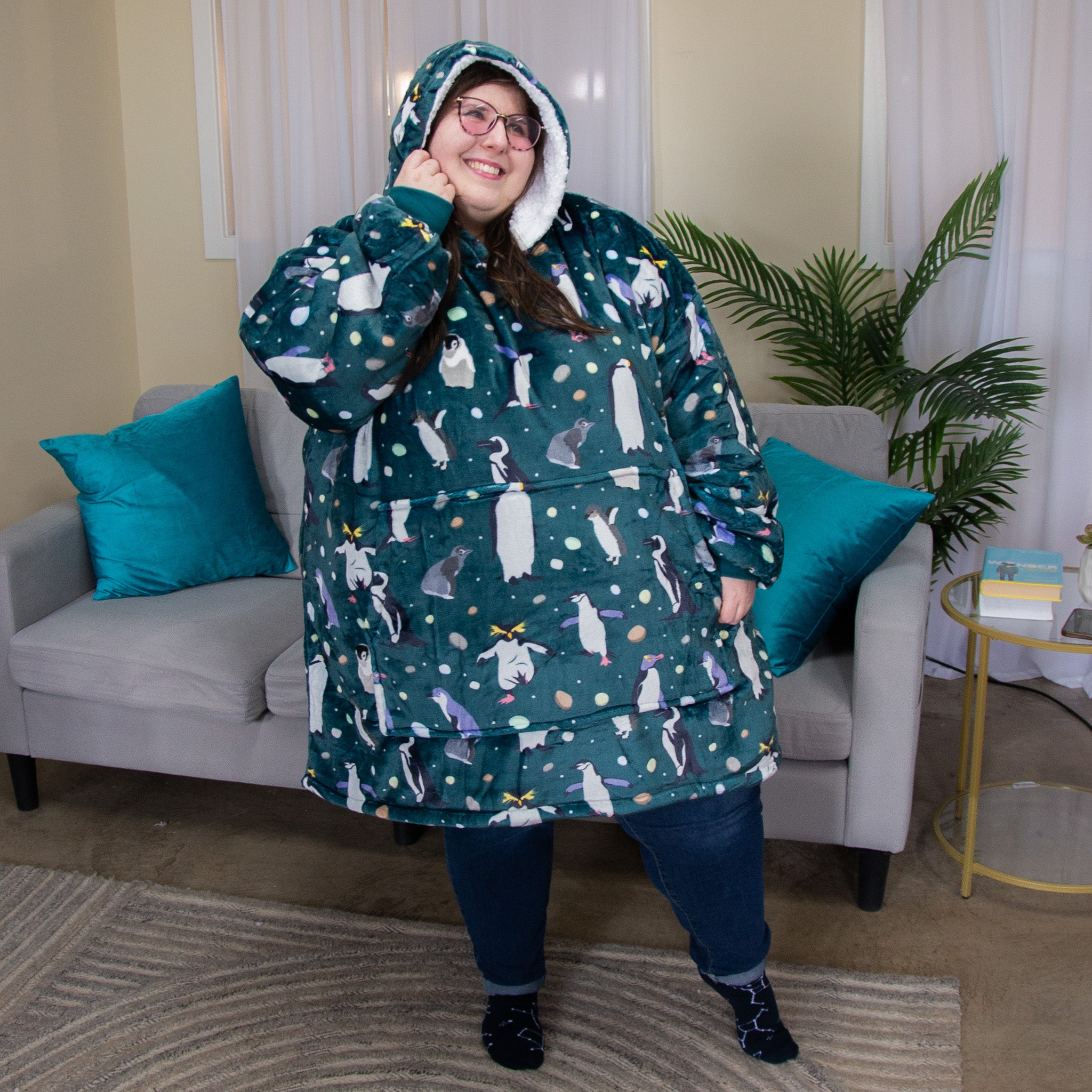 Penguins Parade Adults Blanket Hoodie