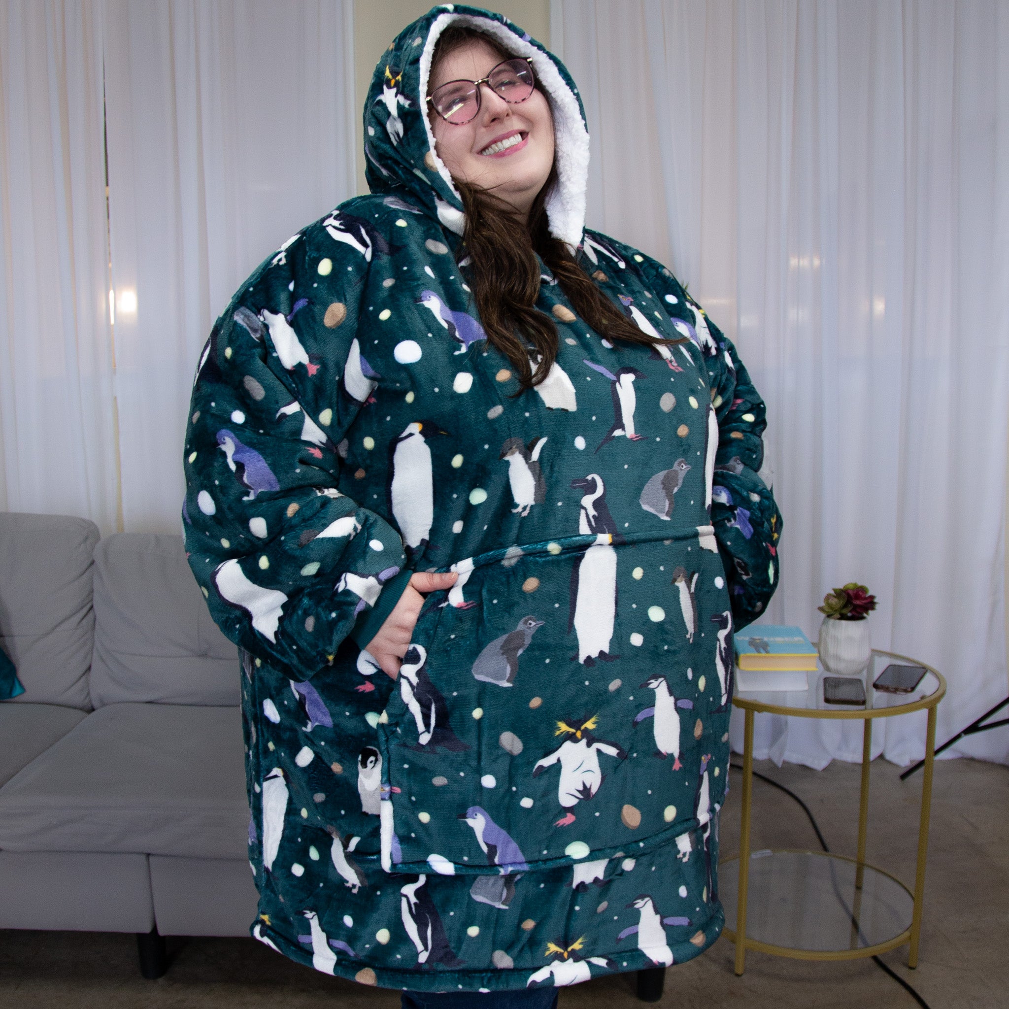 Penguins Parade Adults Blanket Hoodie