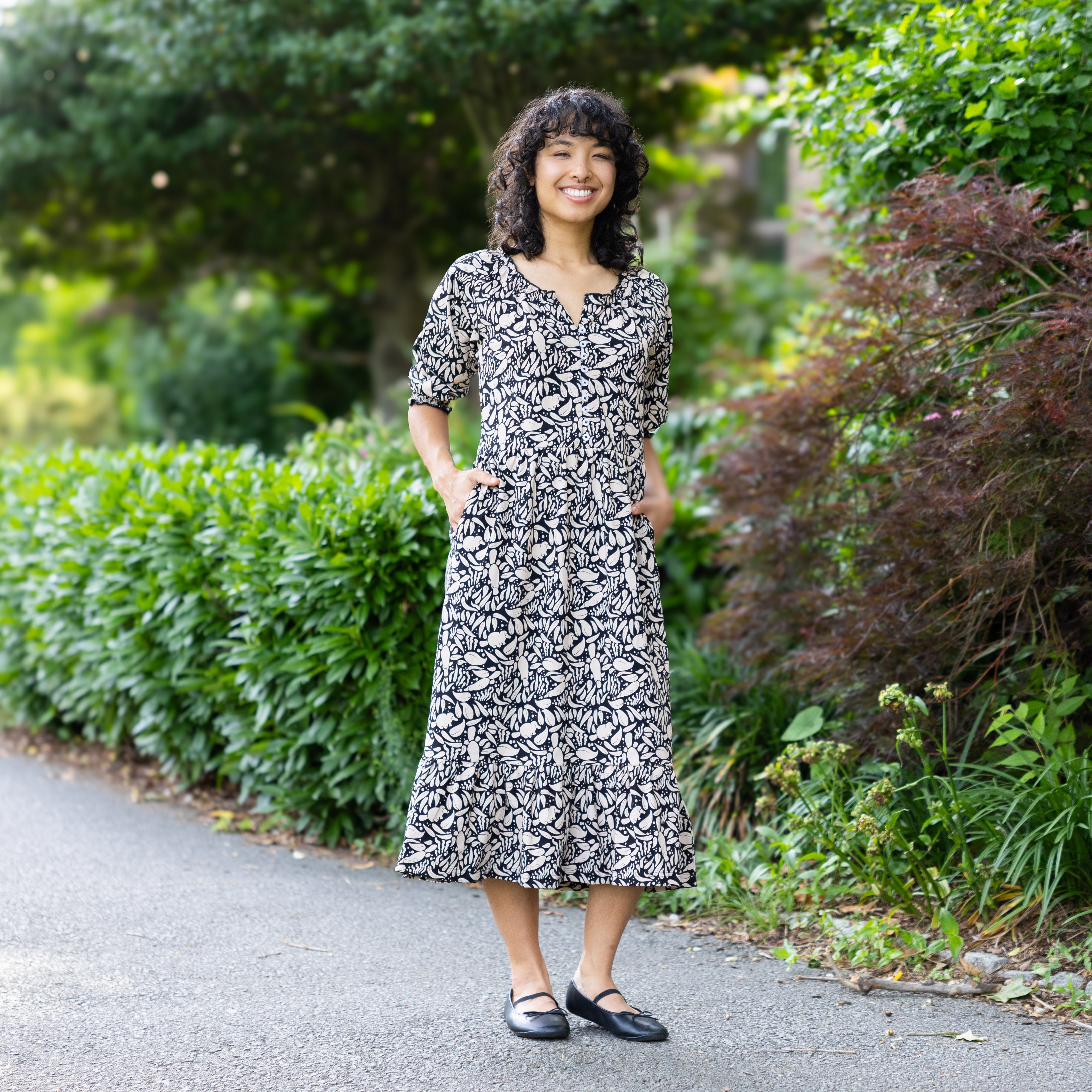 Platypus Elastic Puff-Sleeves Midi Dress