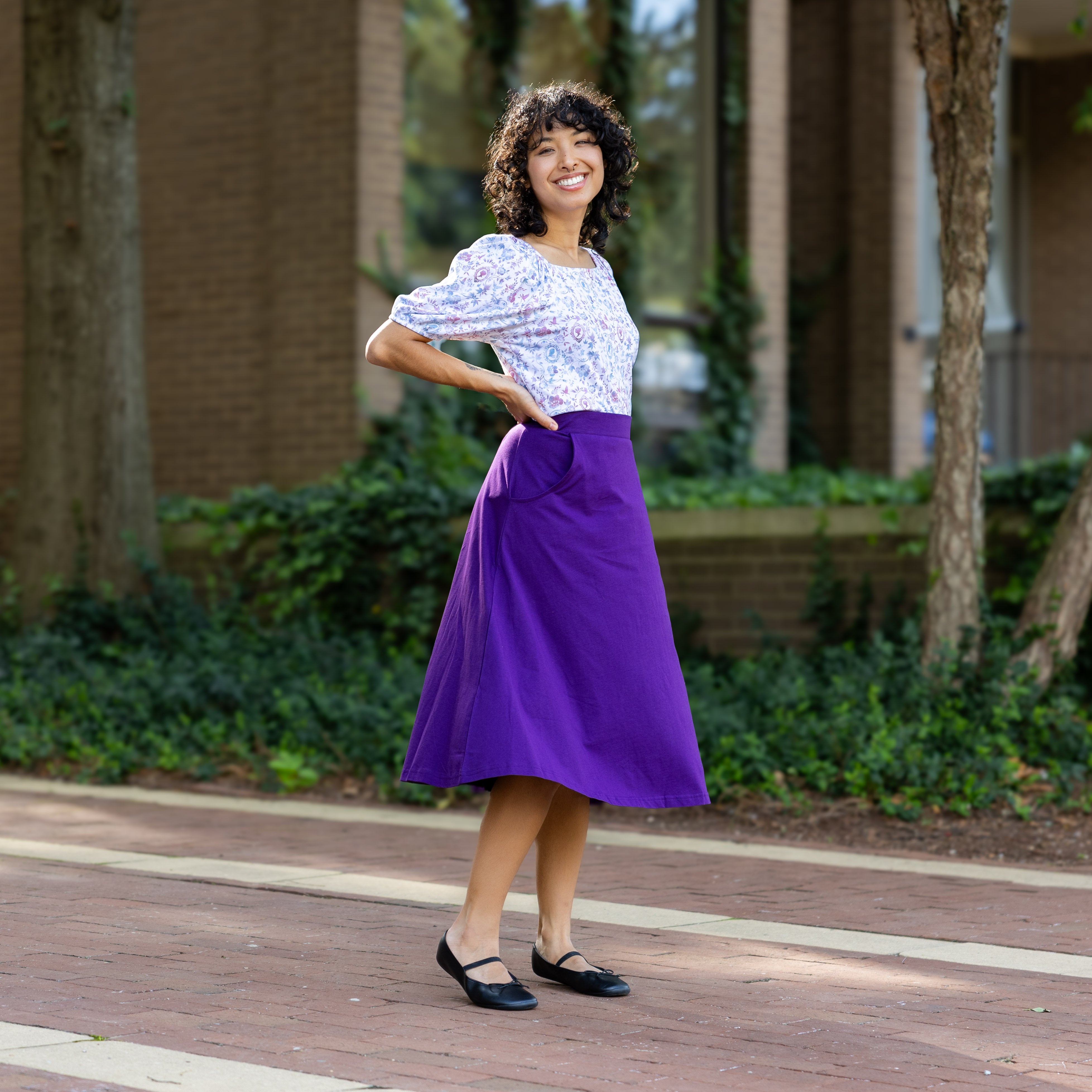 Purple Half Circle Midi Skirt