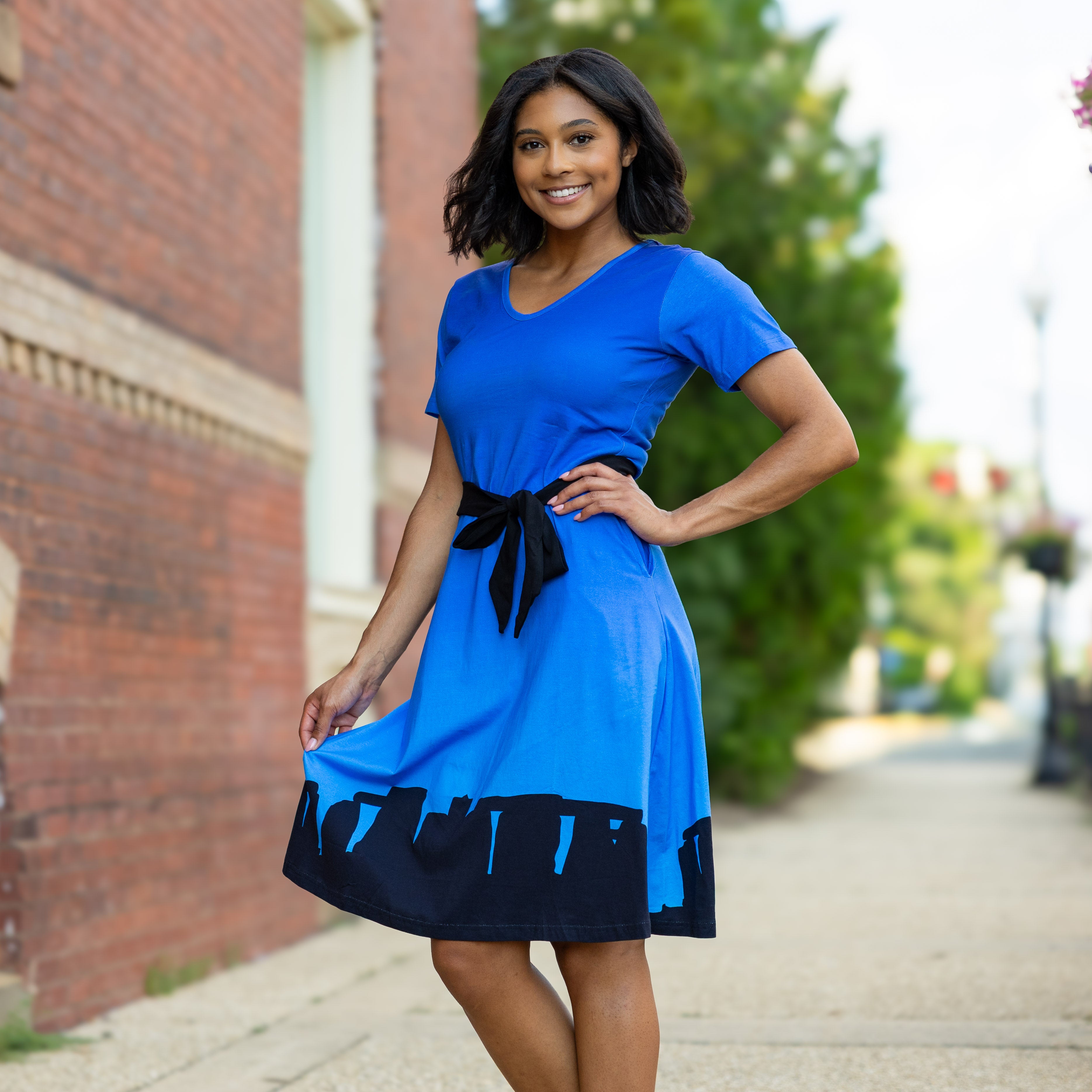 Stonehenge Belted A-Line Dress (No Waist Seam)
